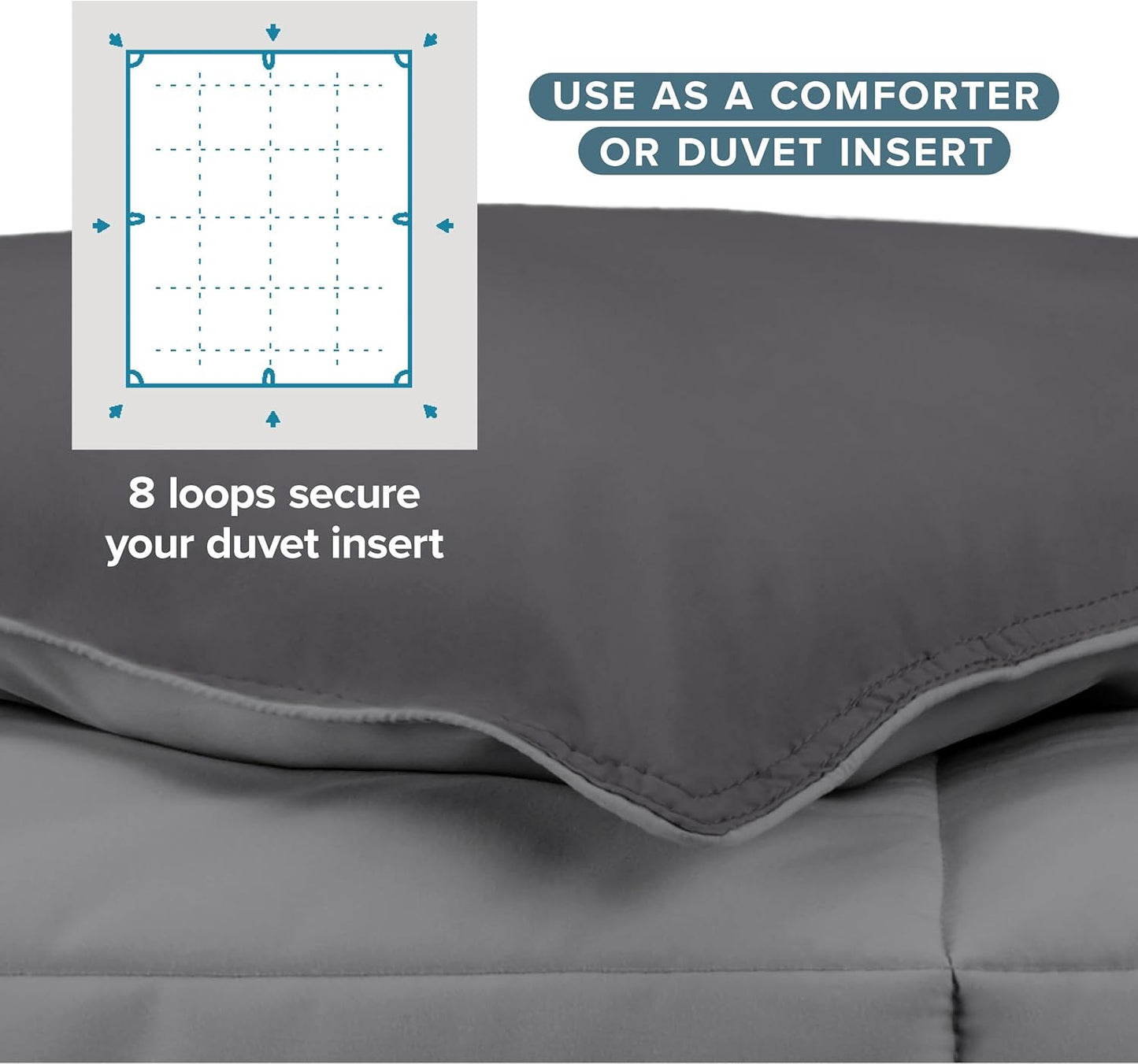 Bare Home Oversized King Comforter - Reversible Colors - Goose Down Alternative - Ultra-Soft - Premium 1800 Series - All Season Warmth - Bedding Comforter (Oversized King, Grey/Forged Iron Grey)