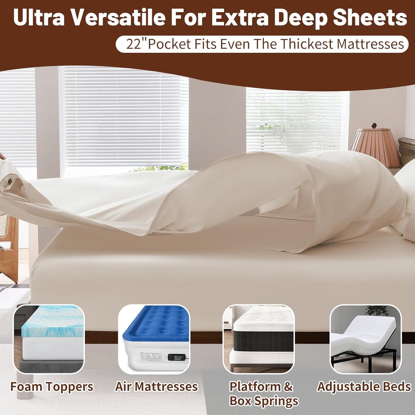 Extra Deep Pocket King Sheets 18-24 Inch 1000 Thread Count 100% Egyptian Cotton Sateen Weave Soft Breathable 4 Pieces（King，Linen）