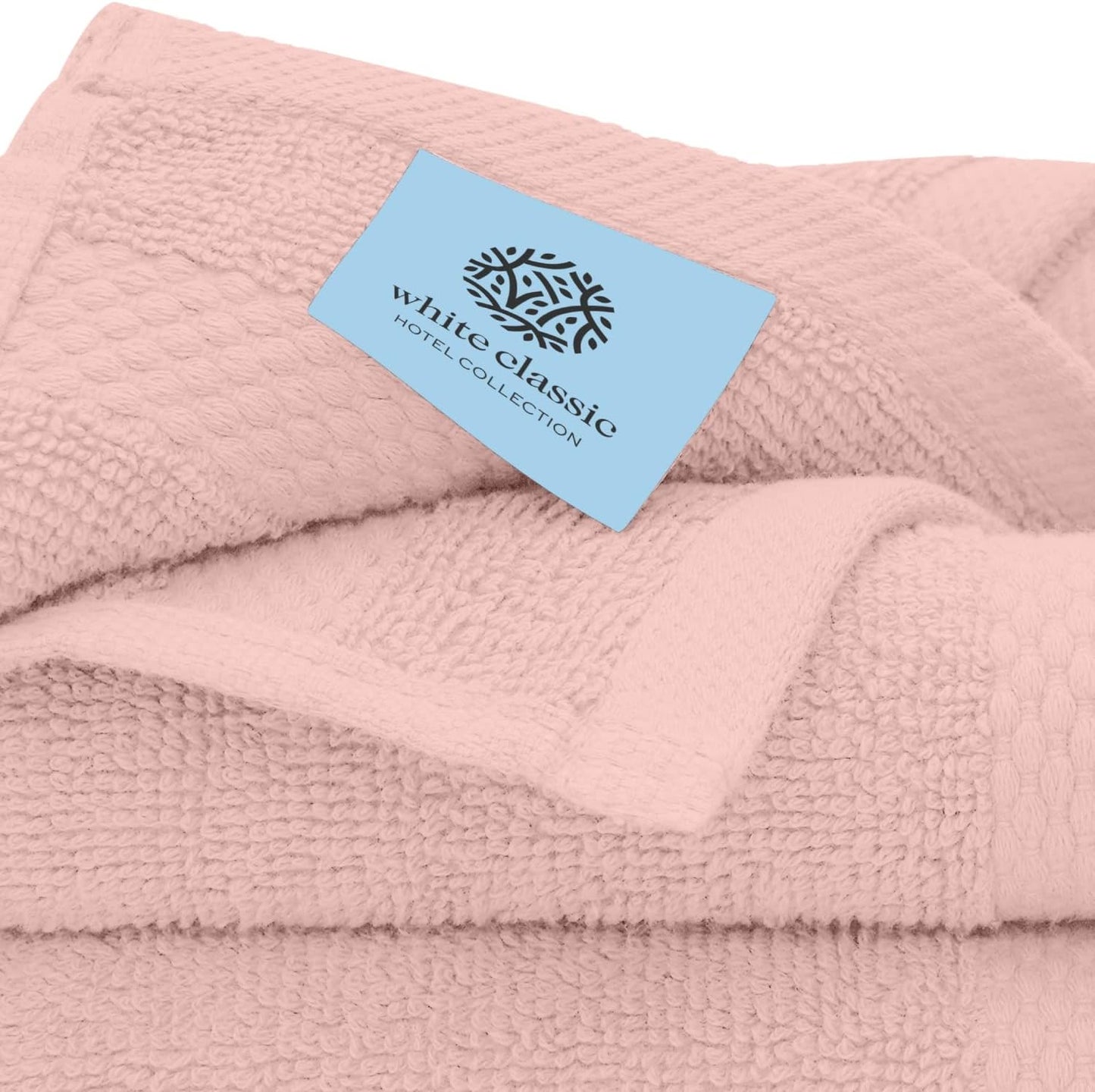 White Classic Luxury Cotton Washcloths 13x13 Inch - 650 GSM Turkish Cotton | Hotel, Spa, Bathroom Face Towel | 12 Pack, Pink