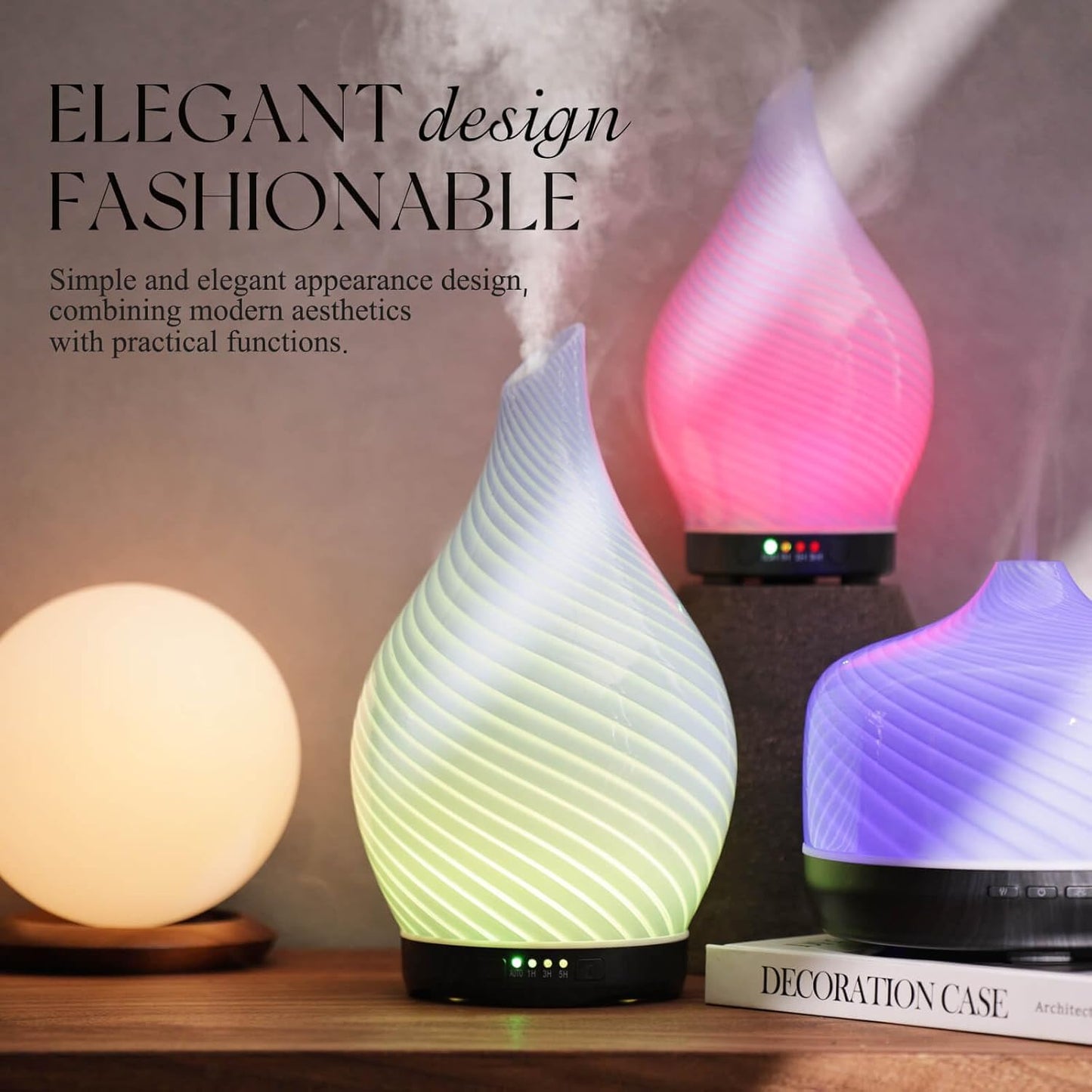 Porseme 280ml Essential Oil Diffuser Glass Color Changing Aroma Air Diffusers Aromatherapy Ultrasonic Cool Mist Humidifier 7 Running Hours Waterless Auto-Off for Sleeping, Yoga, Spa (Pure Purple)