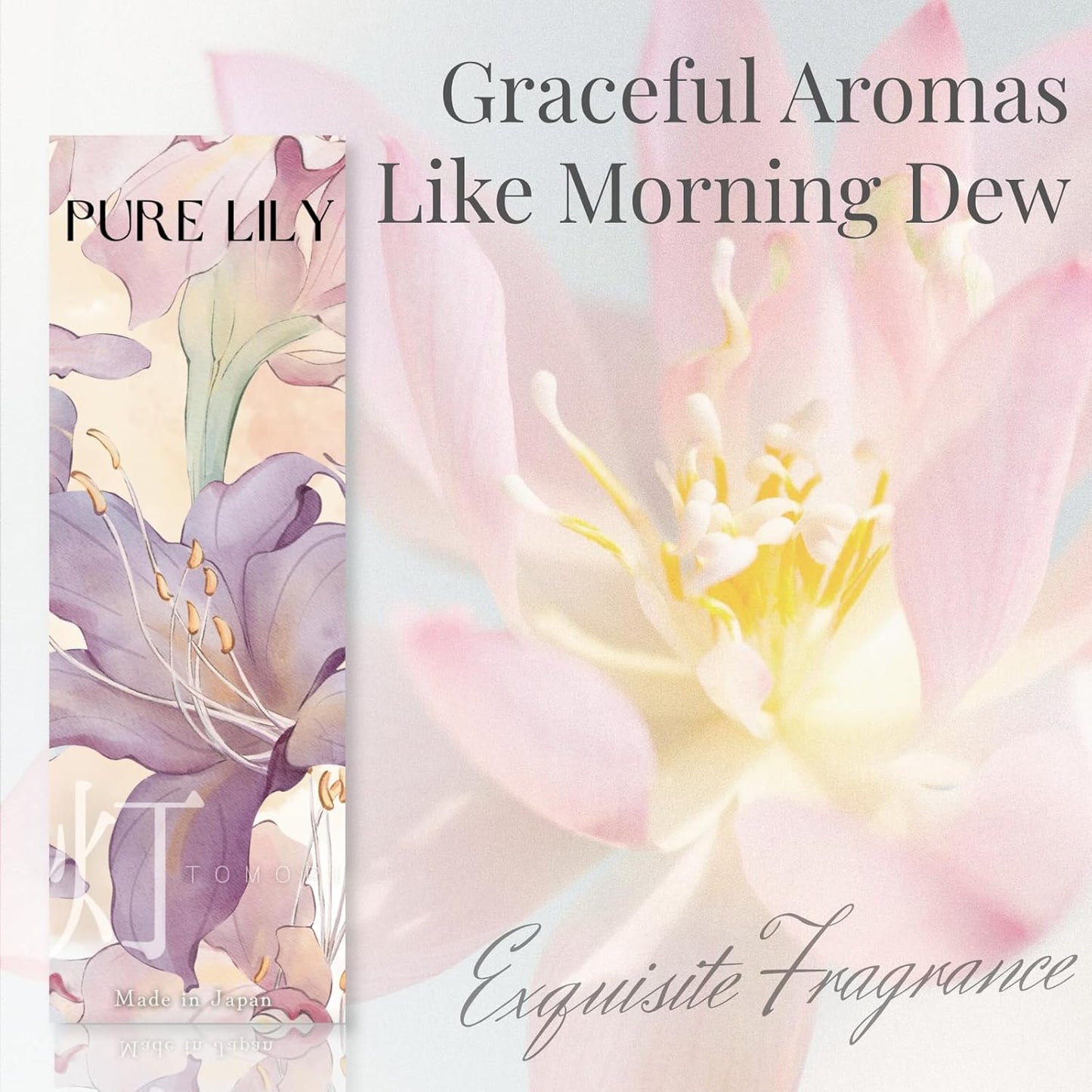Luxury Japanese Incense Sticks 60sticks Pure Lily Bergamot Vanilla Jasmine Coreless Low Smoke Natural Charcoal Free Non Toxic Aromatherapy Meditation Calming Stress Relief Relaxation Yoga TOMORI