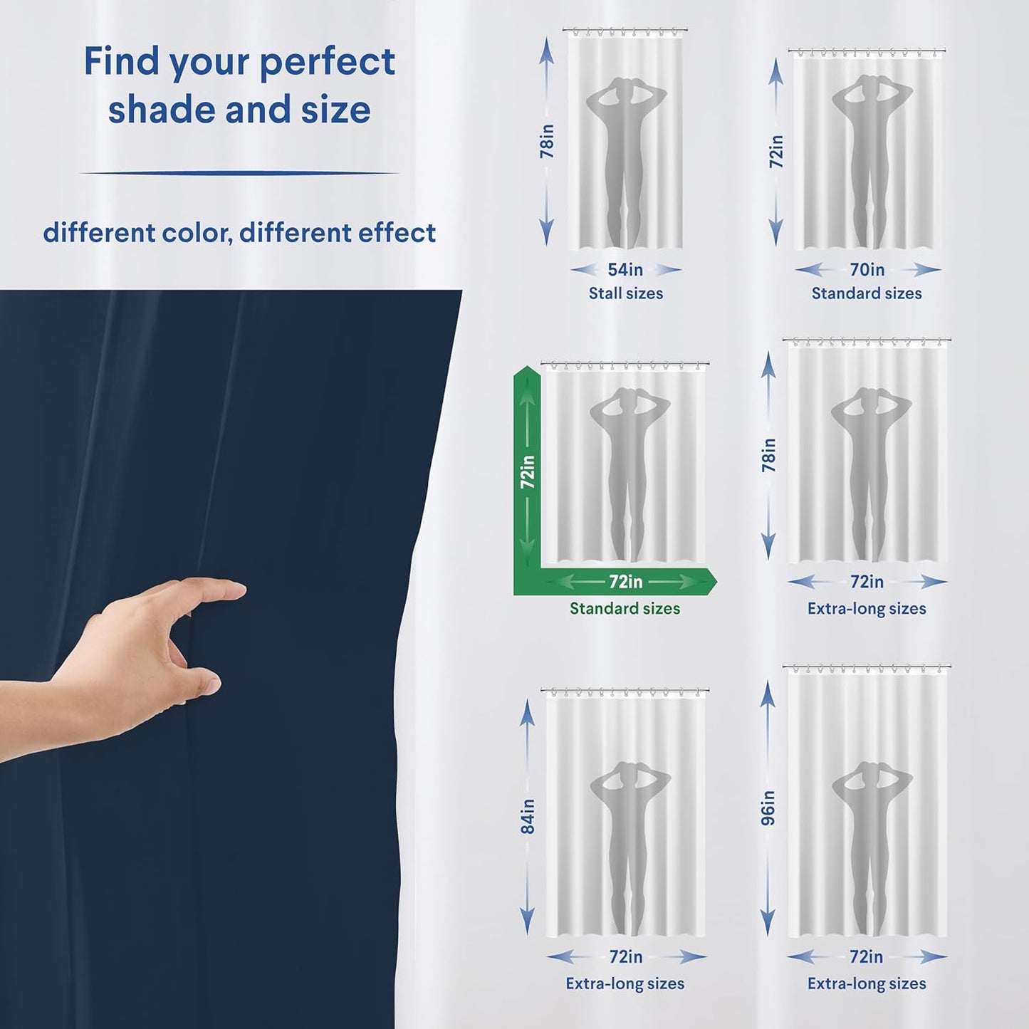 CLOROX Shower Curtain Liner, Premium Colored Medium-Weight Durable Waterproof 6g PEVA for Bathroom with Weighted Magnets, Standard Size 72" x 72", Blue