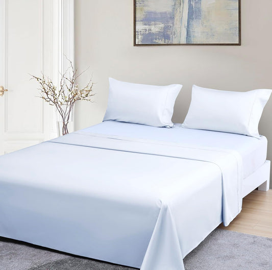 Beckham Hotel Collection Full Sheet Set 100% Cotton, 500TC Luxury Sateen Bedding, 16” Deep Pocket, Moisture-Wicking, 4-Piece, White