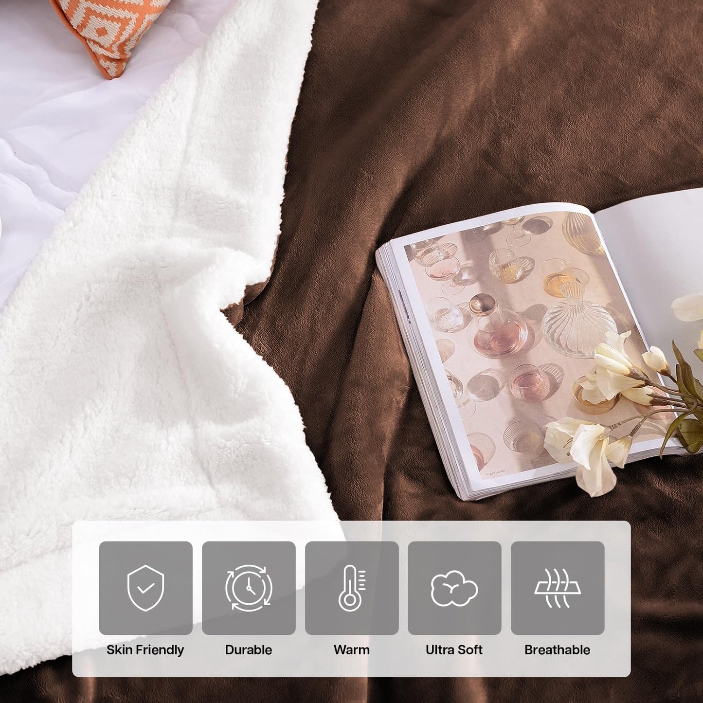 IR Imperial Rooms Sherpa Fleece Throw Blanket for Couch - Soft and Fuzzy Blanket for Winter - Reversible Thick and Warm Fluffy Throw Blankets for Bed, Sofa, Camping and Travel, Coffee, 50x60 Inches