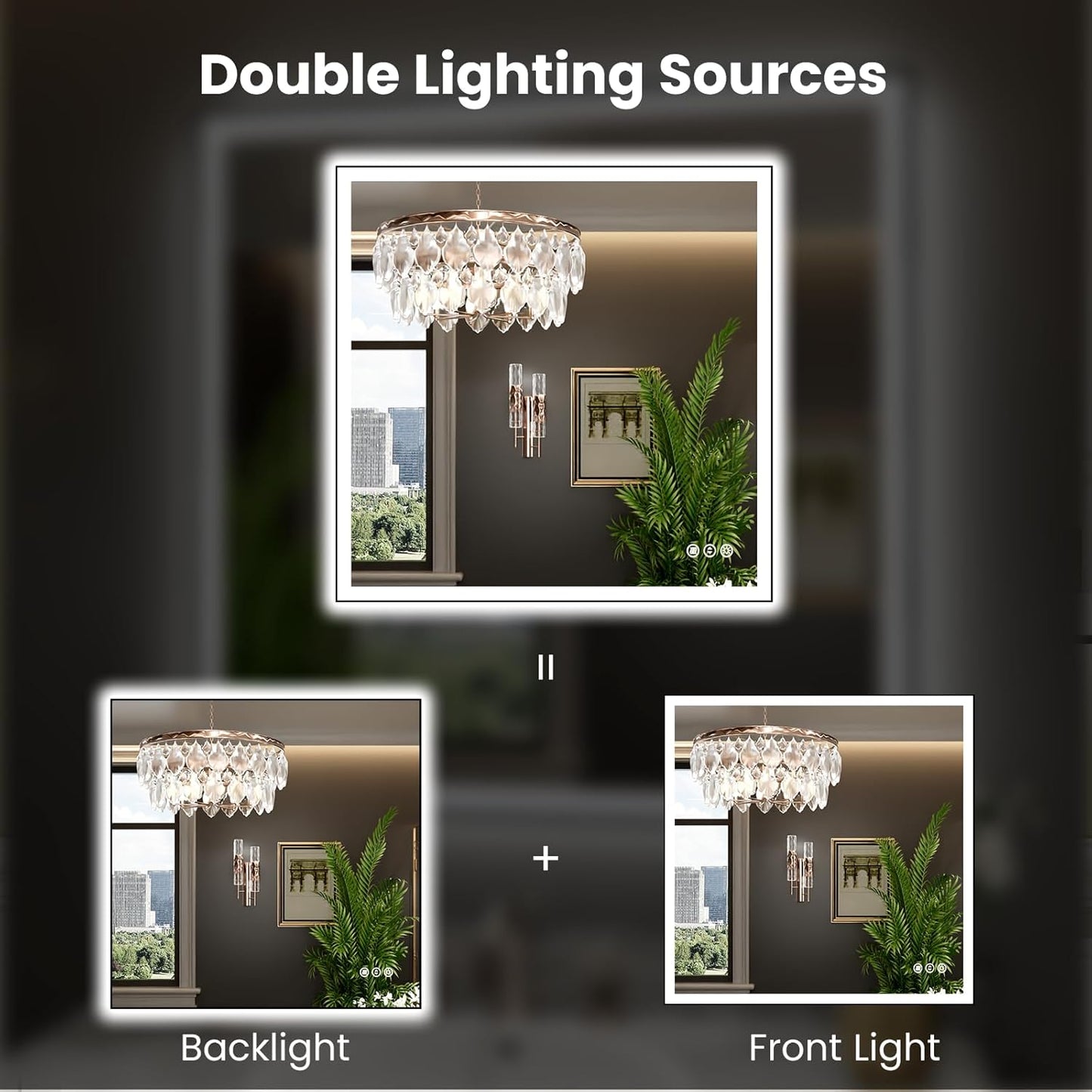 WTTY 36"X36" LED Bathroom Mirror with Black Frame, Bathroom Vanity Mirror with Lights for Wall, Front Light and Backlit, Anti-Fog, Dimmable, 3 Colors, Shatterproof, Memory, Horizontal/Vertical