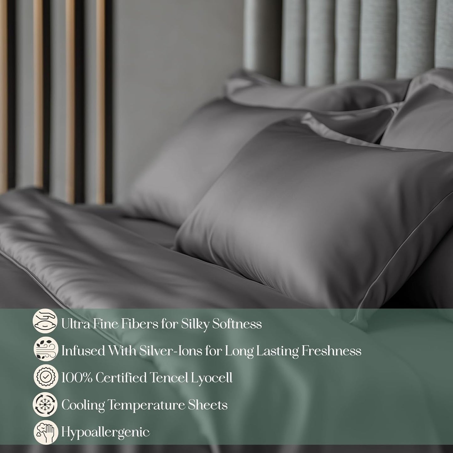 CASILVA Eucalyptus Sheets - Infused with Silver for Anti-Odor, Softer Than Silk Fibers, More Cooling Than Cotton - Perfect for Hot Sleepers & Sensitive Skin - 100% Tencel Lyocell - King Sheet Set