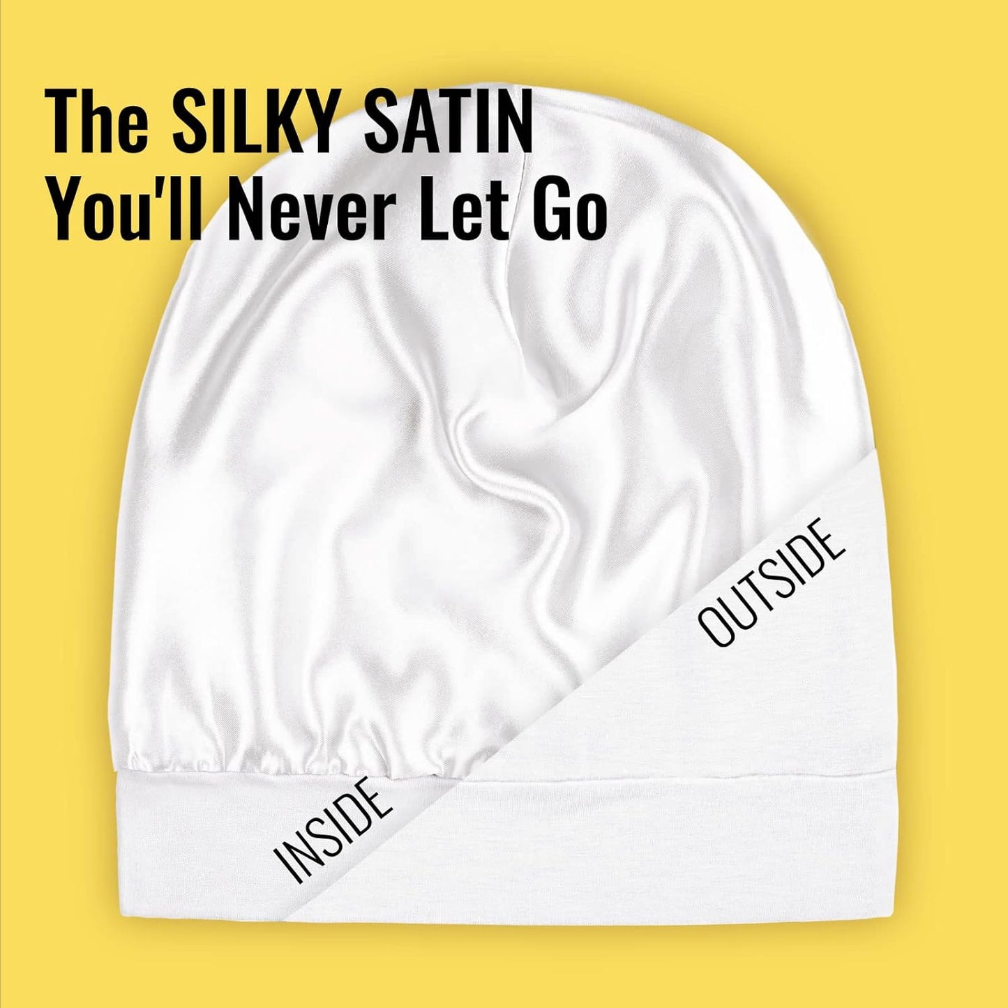 Satin Lined Sleep Cap Bonnet for Curly Hair and Braids, Stay On All Night Hair Wrap with Adjustable Strap for Women and Men, White, Pack of 1