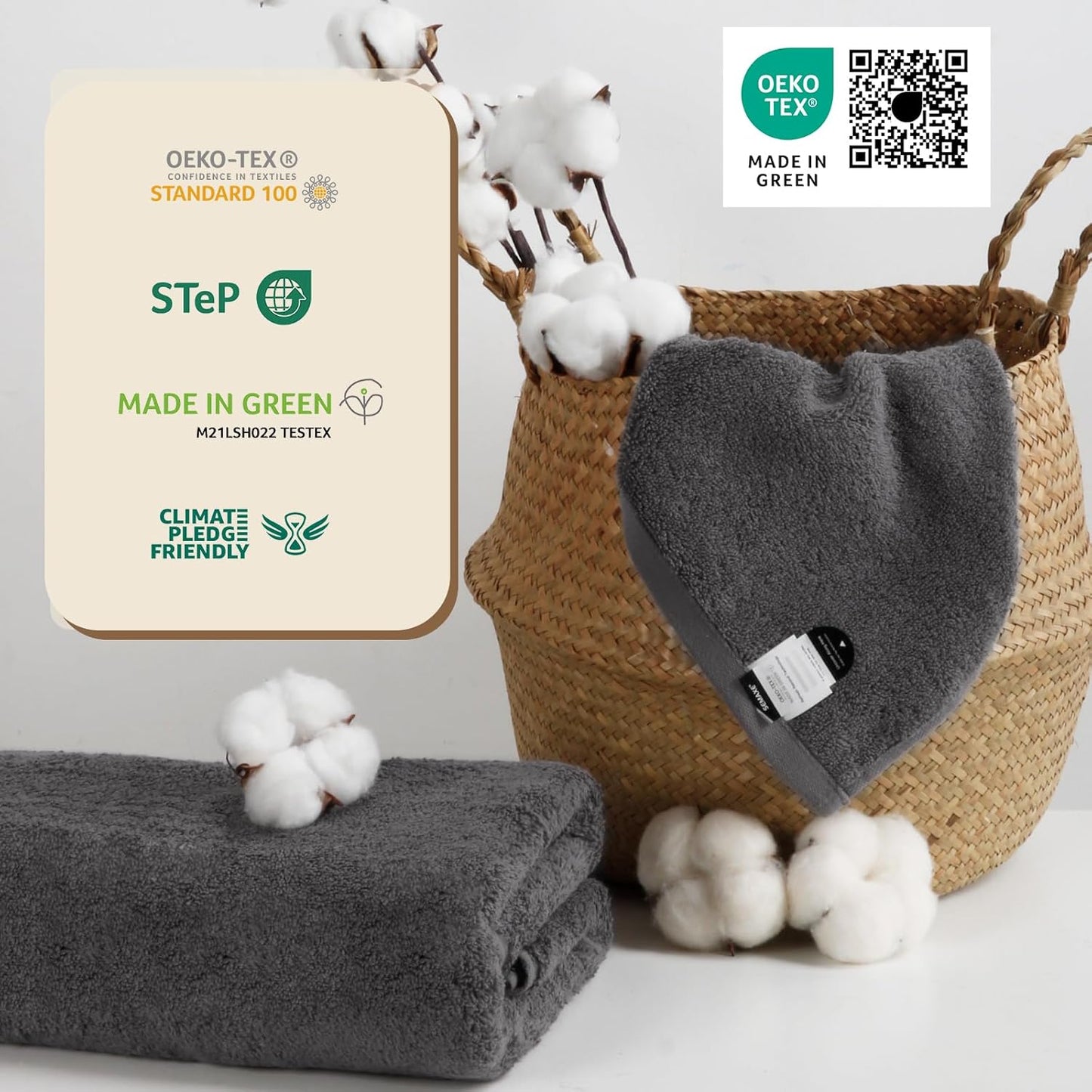 SEMAXE Grey Bath Towels Set of 4, 100% Cotton Luxury Bathroom Towels, Soft, Absorbent, and Quick-Drying, 55"x27", Perfect for Hotels, Gyms, and Spas