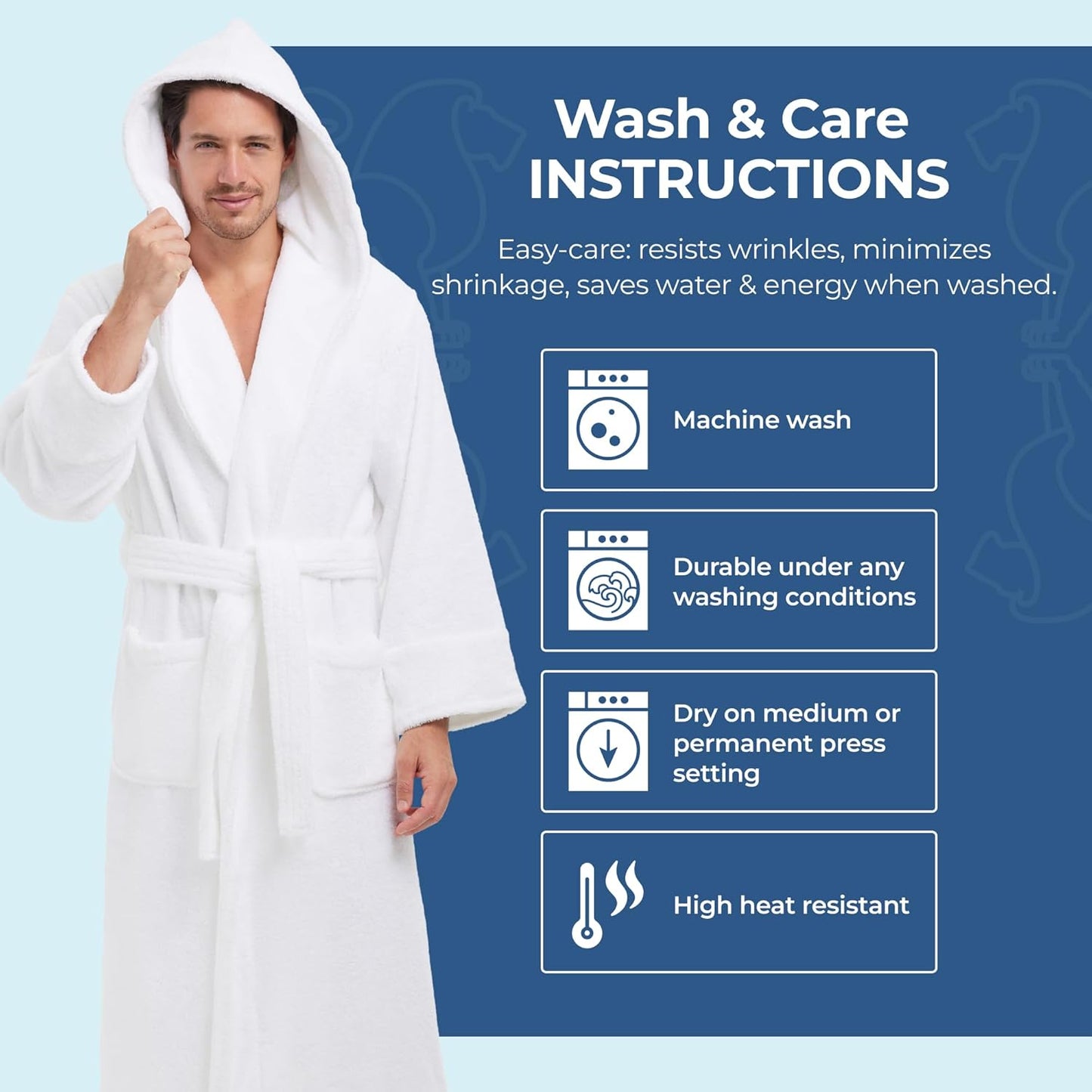 MONARCH Hooded Terry Shawl Collar Unisex Bathrobe – Thick Terrycloth Fabric, Generously Sized Hotel & Spa Robe with Pockets