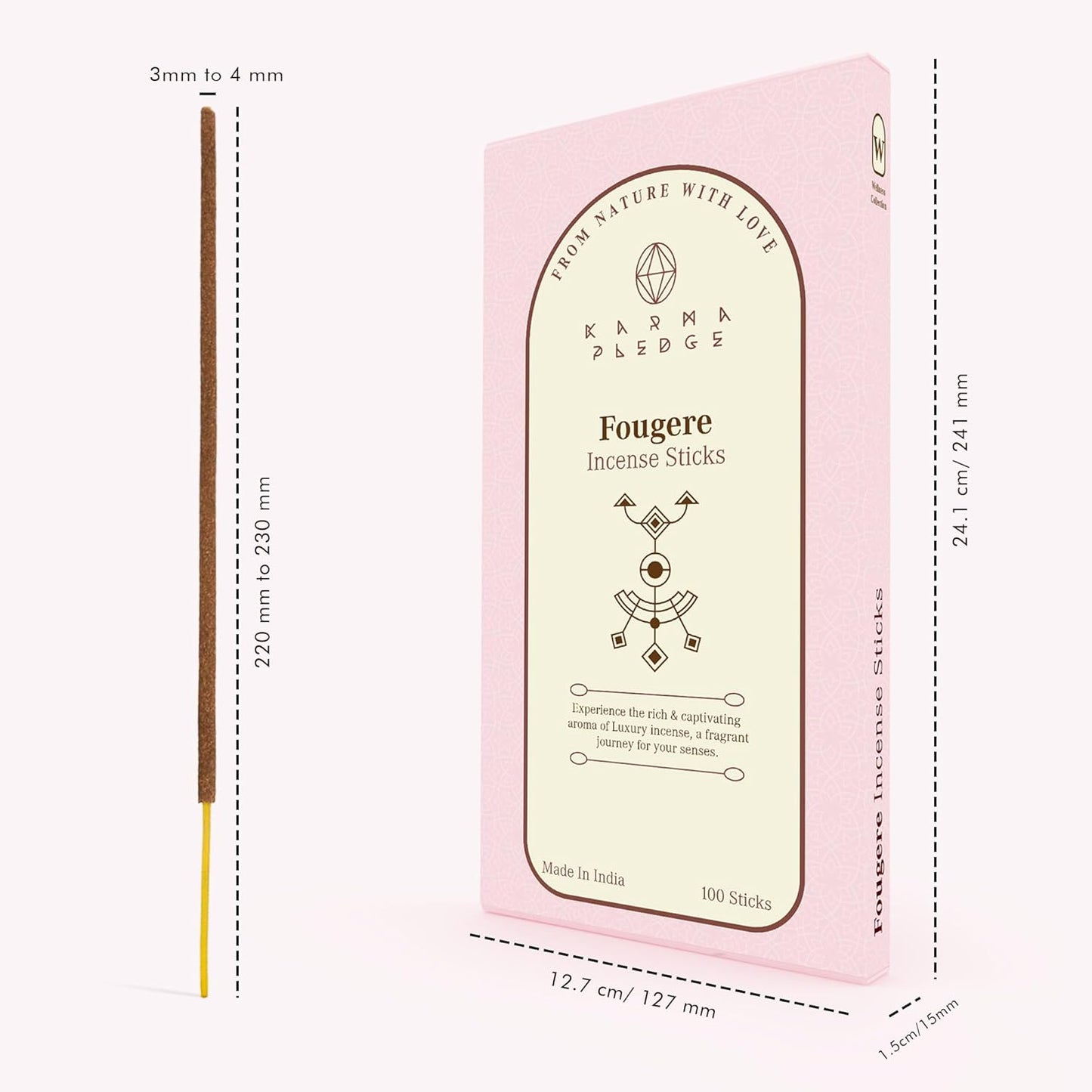Fougere Incense Sticks, Organic Hand Dipped 100 Sticks with Natural Herbs & Aromatic Ingredients, Burn Time 45 to 60 Minutes, Incense for Positivity, Yoga, Meditation, Relaxation, Spiritual Gift