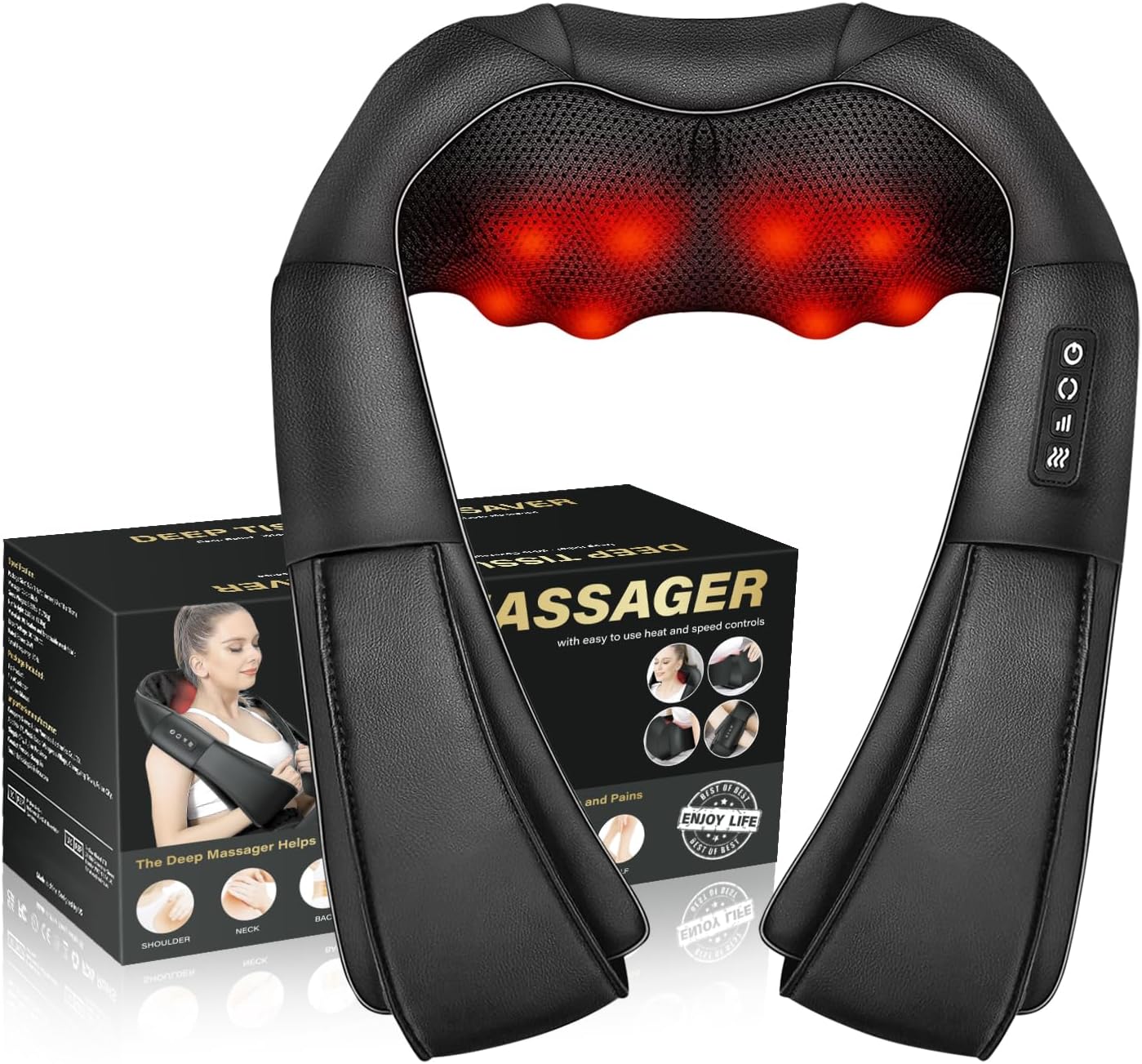 Shiatsu Neck Massager, Back and Neck Massager with Heat, Electric Deep Tissue 3D Kneading Massage Pillow for Back, Shoulder, Muscle Pain Relief, Office & Home & Car Use, Gift for Women and Men