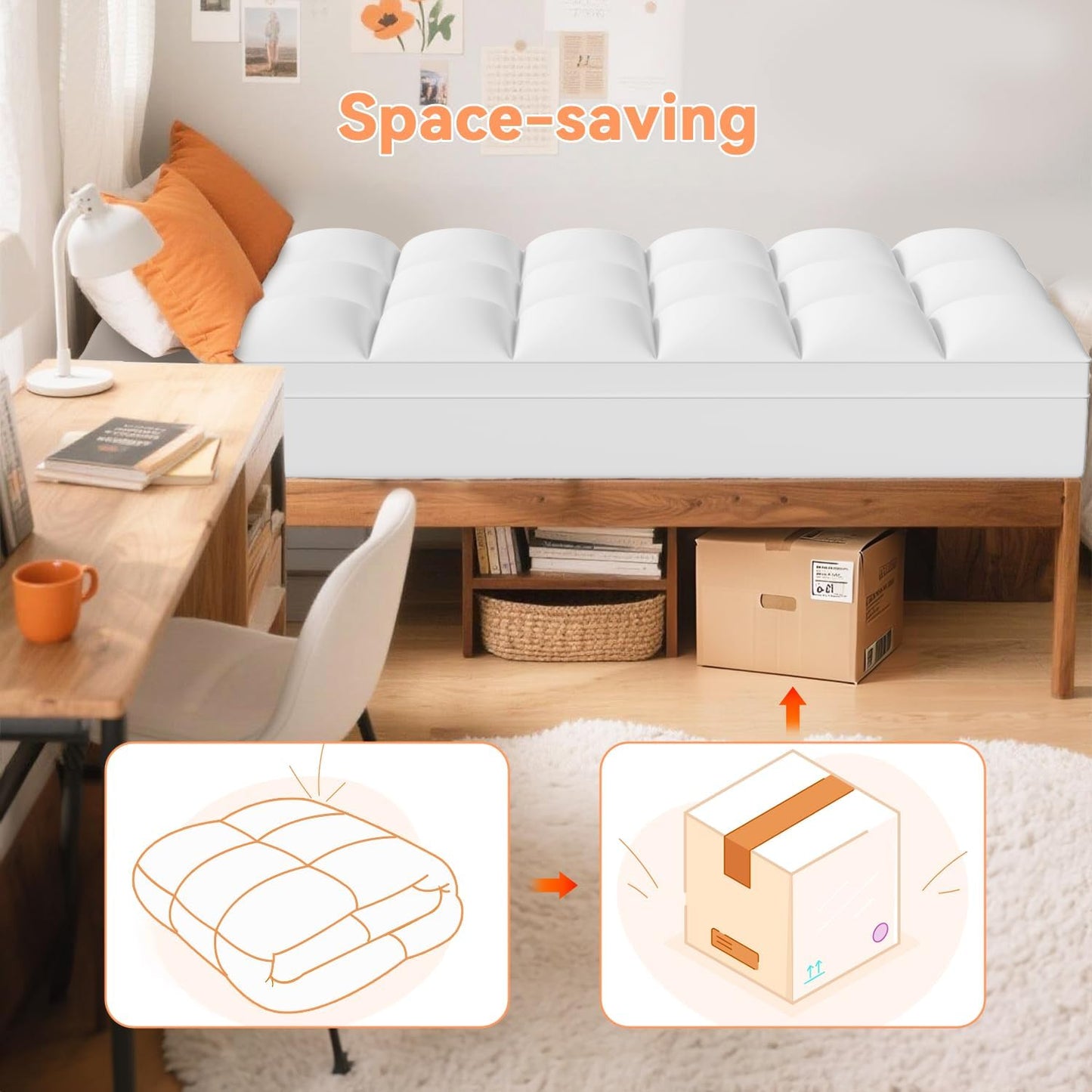 Topllen Twin XL Mattress Topper for Back Pain Relief, Extra Thick Pillow Top Plush Mattress Pad with Deep Pocket, Soft Pillowtop TwinXL Size Bed Toppers Filled Fluffy, College Dorm, White