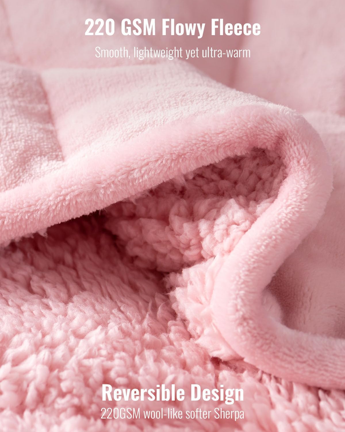 Uttermara Sherpa Fleece Weighted Blanket 20 lbs for Adult, Unicolor Ultra-Soft Fleece and Sherpa, Dual Sided Cozy Plush Blanket for Sofa Bed, 60 x 80 inches, Pink
