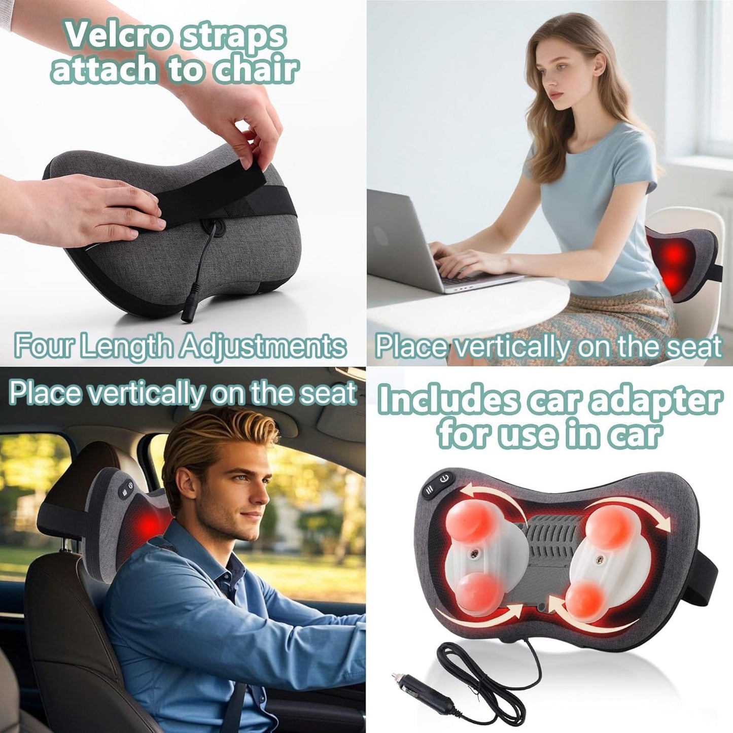 Shiatsu Neck and Back Massager with Heat - Deep Tissue Massage Pillow for Neck, Back & Shoulders Pain Relief, Ergonomic Design Electric Massager for Home, Car, Office Use, Gray