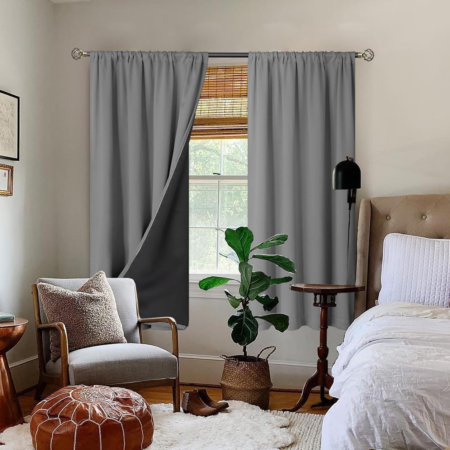 BGment 100% Blackout Curtains for Bedroom 63 Inch Length 2 Panels, Thermal Insulated Room Darkening Curtains Rod Pocket Soundproof Bedroom Living Room Window Curtains, Dove Grey, Each 42 Inch Wide