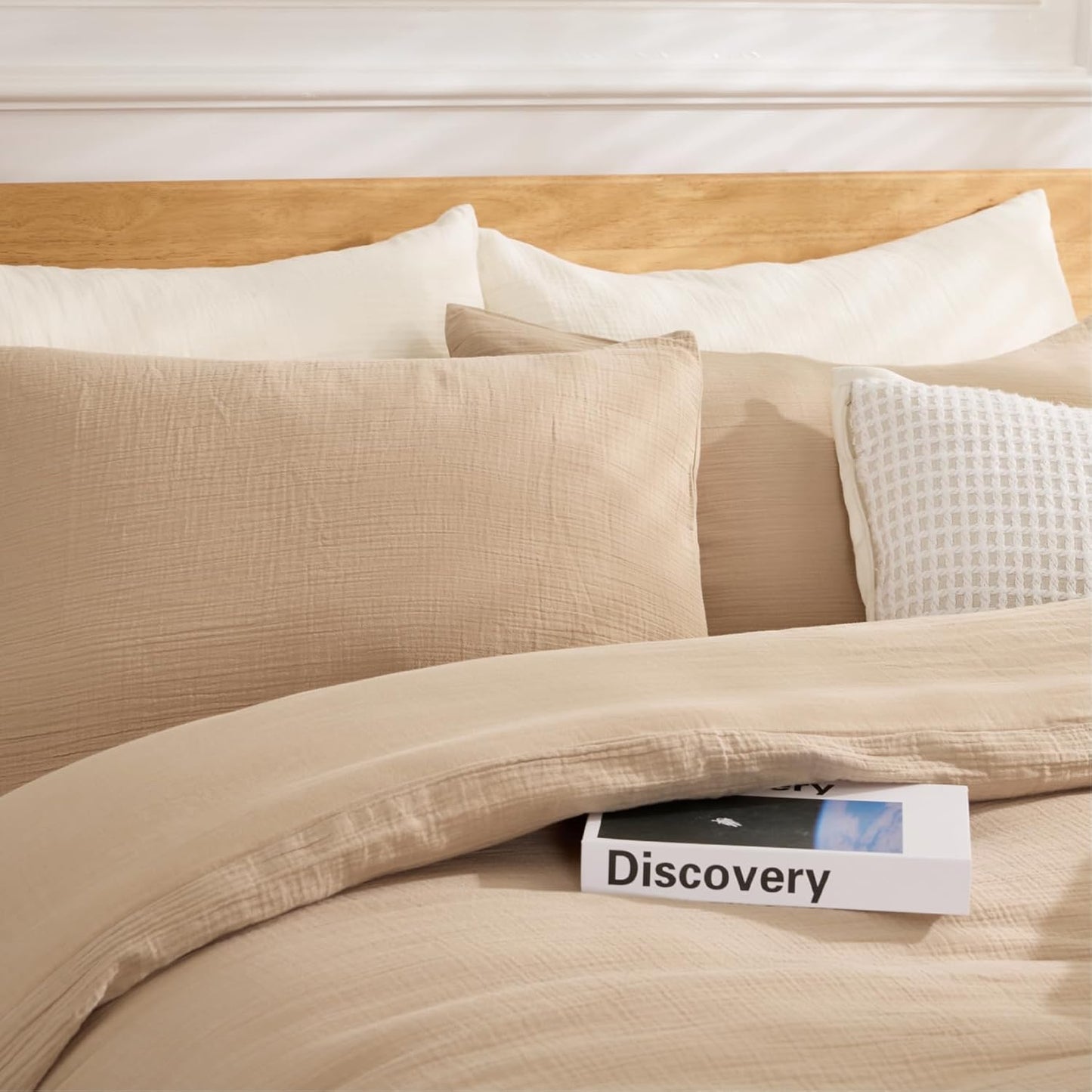 100% Sandwashed Cotton Duvet Cover King, Soft King Size Duvet Cover Set 3 Pieces with Zipper Clousre & Corner Buttons (Linen, King 104 x 90)