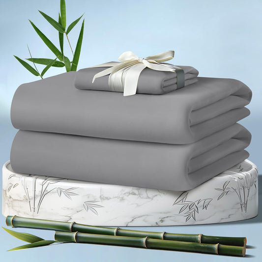 DECOLURE 100% Viscose Derived from Bamboo Sheets Twin Size 3pcs - Ultra Soft & Luxuriously Cooling, 17" Deep Pocket, Double Stitching, Perfect for Hot Sleepers - Twin Bed Sheets (Midgrey)