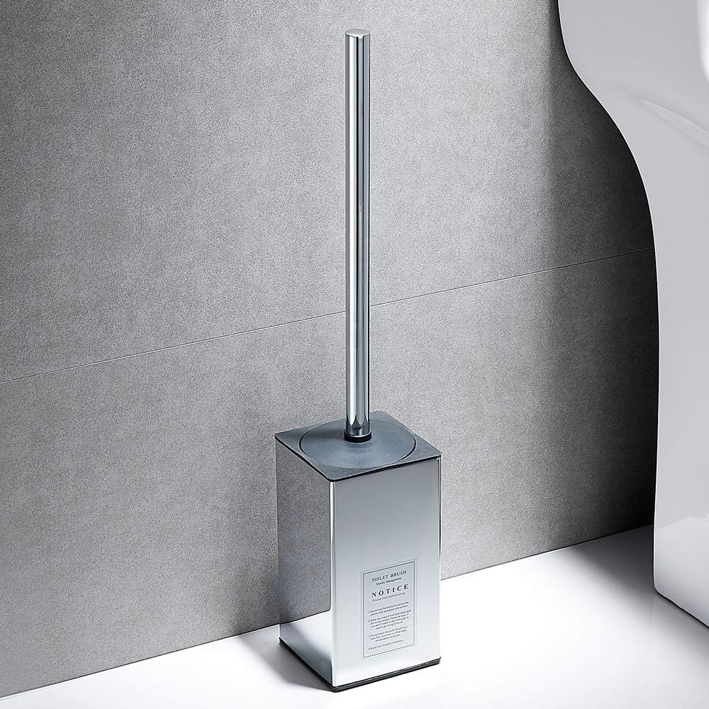 Freestanding Toilet Brush Holder for bathrooms 304 Stainless Steel Toilet Brush Stand Square Storage and Organization Rust Resistant 17-inch high Polished Chrome Finished