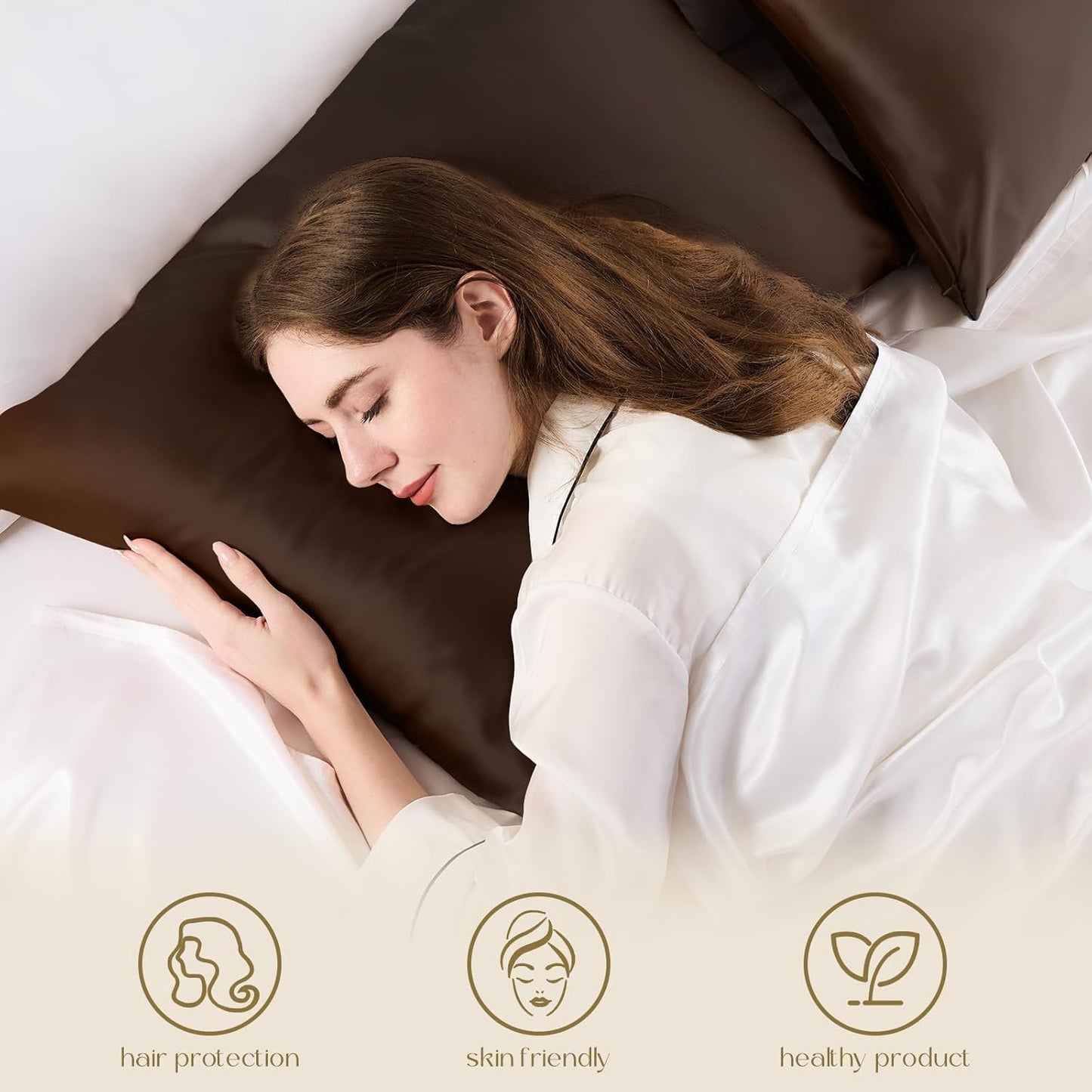 ZIMASILK 100% Pure Mulberry Silk Pillowcase for Hair and Skin Health,Soft and Smooth,Both Sides Premium Grade 6A Silk,600 Thread Count,with Hidden Zipper,1pc(Standard 20''x26'',Chocolate)