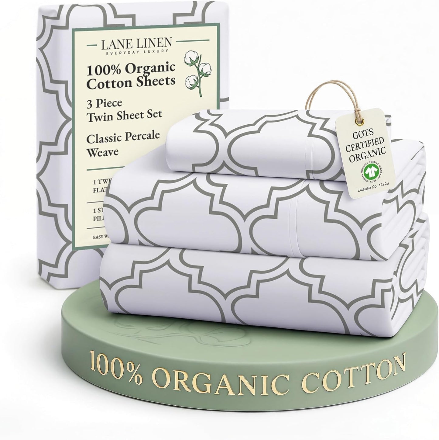 LANE LINEN Eco Friendly 100% Organic Cotton Printed Twin Sheet Set, Soft & Comfy Hotel Style Percale Sheets, Low Pilling Naturally Temperature Regulating Cotton Printed Bed Sheet - Trellis Pattern