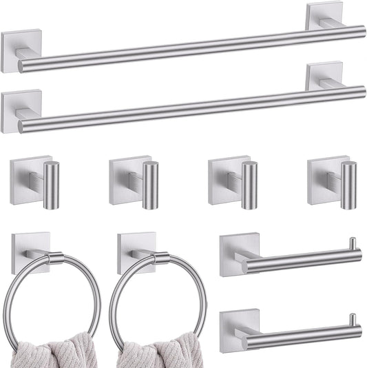 10 Pieces Bathroom Hardware Set Brushed Nickel Towel Bar Set Includes 23.6” Towel Bar, Towel Ring Holder, Toilet Paper Holder and Two Towel Hooks, Bathroom Accessories Set SUS304 Wall Mounted