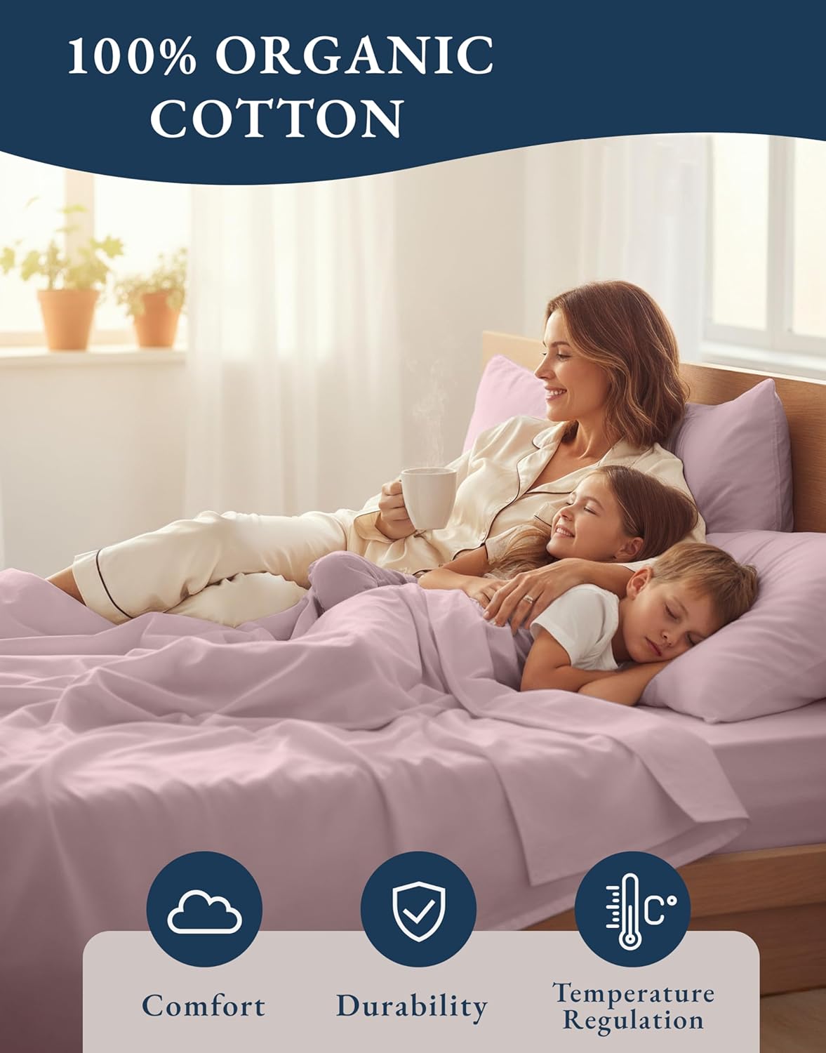 LANE LINEN RV Queen Sheets Set - 100% Organic Cotton Camper Sheet Sets 15" Deep Pocket Fitted (Short Sepia Rose)