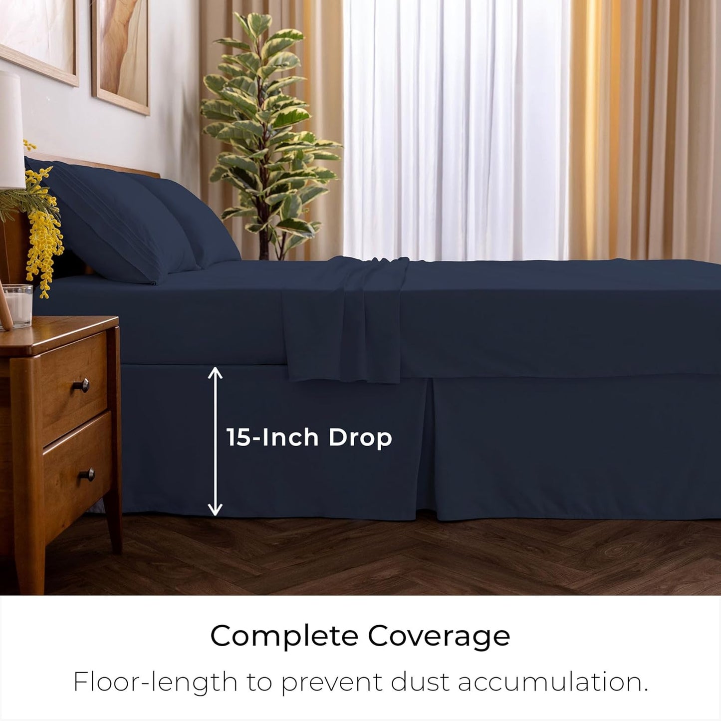 Mellanni Bed Skirt Queen Size - Bed Skirting - 15-Inch Tailored Drop Pleated Dust Ruffle - Hotel Luxury Bedding - Wrinkle, Fade, Stain Resistant - 1 Bedskirt (Queen, Navy Blue)