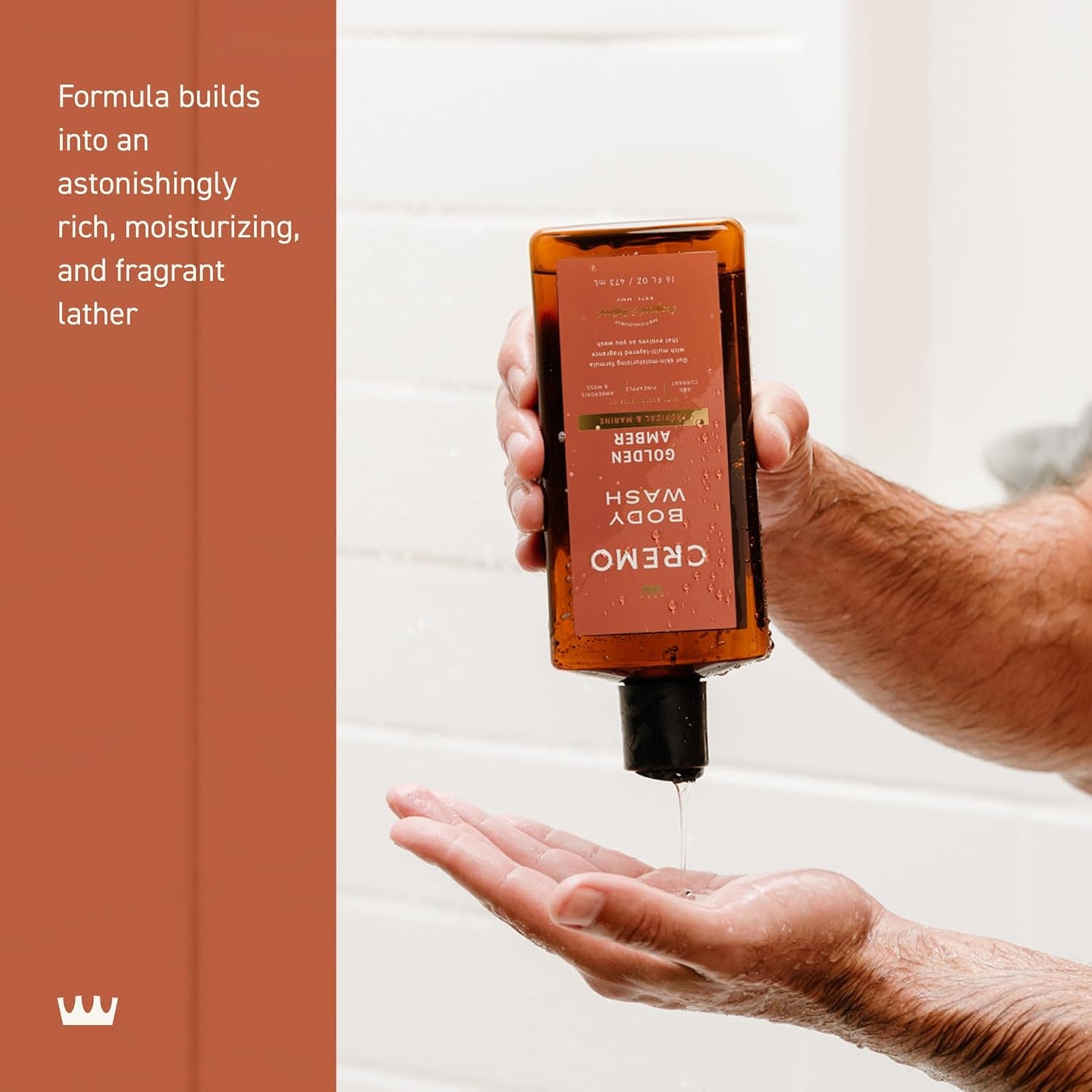 Cremo Rich-Lathering Golden Amber Body Wash for Men, Notes of Red Currant, Pineapple, Ambergris and Moss, 16 Fl Oz