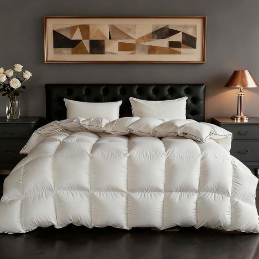 Goose Down Fiber Oversized King Size, 100% Cotton Luxurious Hotel Duvet Insert for All Season, Fluffy and Cozy with 8 Corner Tabs Medium Warmth 120 x 98 Inch White