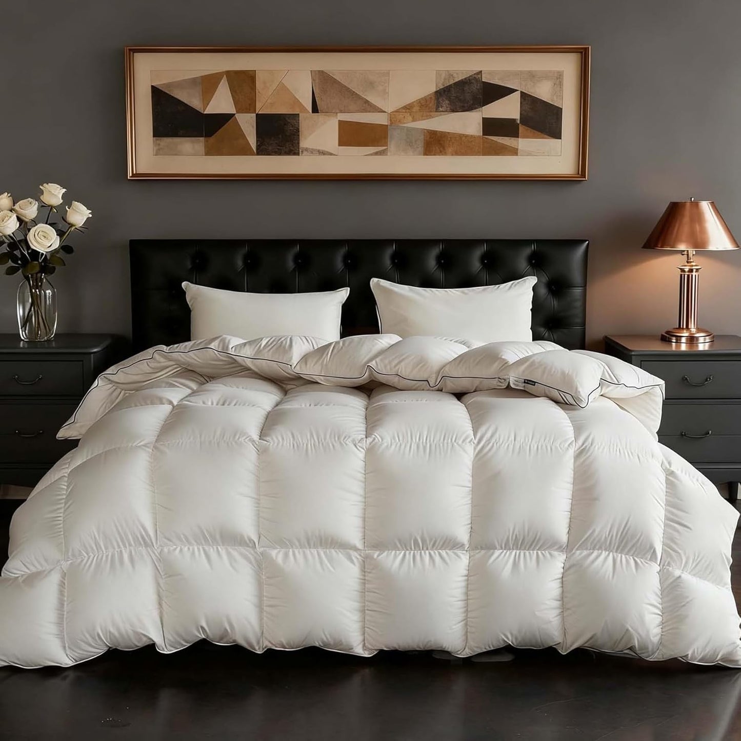 Goose Down Fiber Comforter California King Size, 100% Cotton Luxurious Hotel Duvet Insert for All Season, Fluffy and Cozy with 8 Corner Tabs Medium Warmth 104 x 96 Inch White