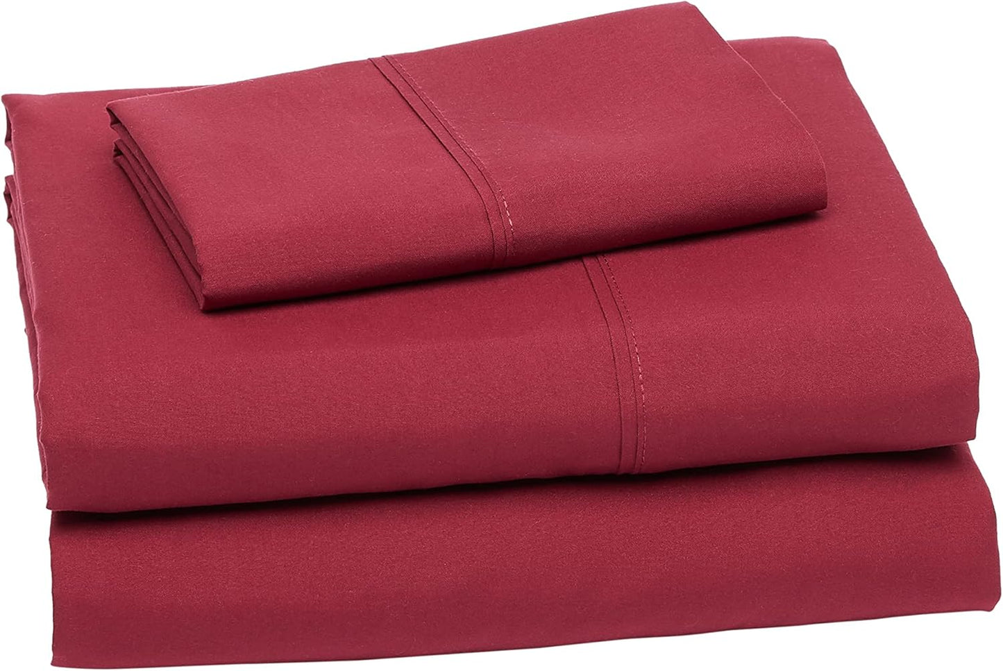 Amazon Basics Lightweight Super Soft Easy Care Wrinkle Free Microfiber 3 Piece Bed Sheet Set with 14-Inch Deep Pockets, Twin, Burgundy, Solid, Kids, Men & Women Bedding