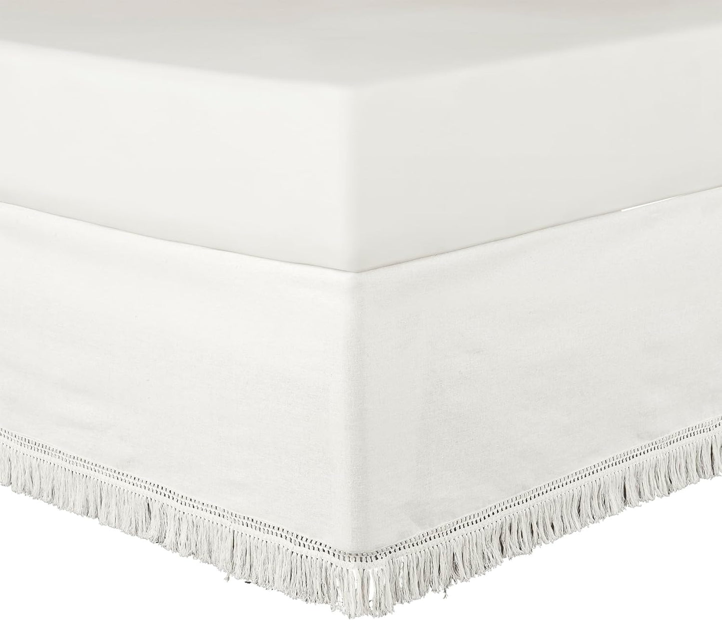 Lush Decor Boho Fringe 15-Inch Tailored Drop Easy Fit Bedskirt, King, Pure White
