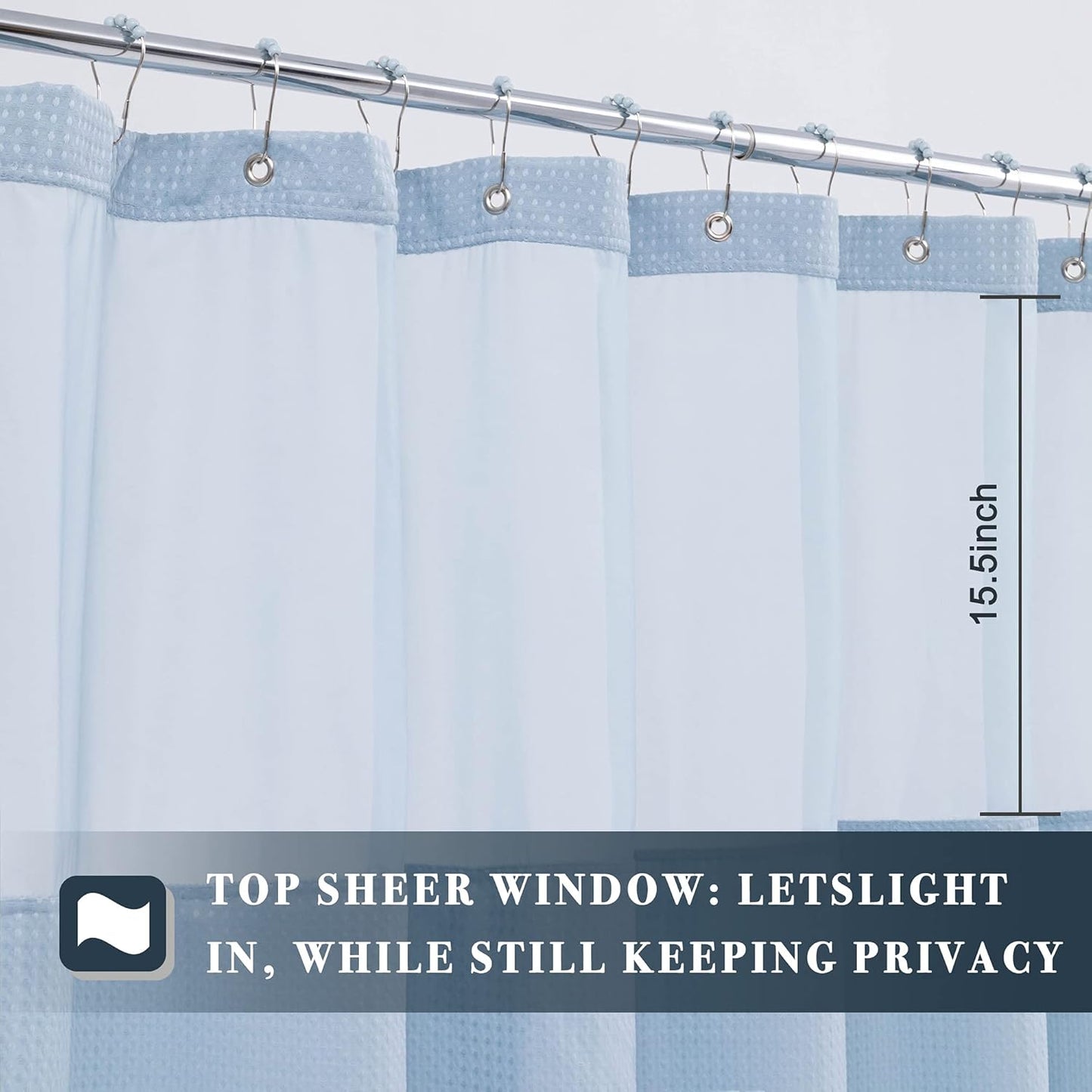 N&Y HOME Waffle Weave Shower Curtain with Snap-in Fabric Liner & Hooks Set - Hotel Style, Waterproof & Washable, Heavyweight Fabric & Mesh Top Window - 71x72, Blue