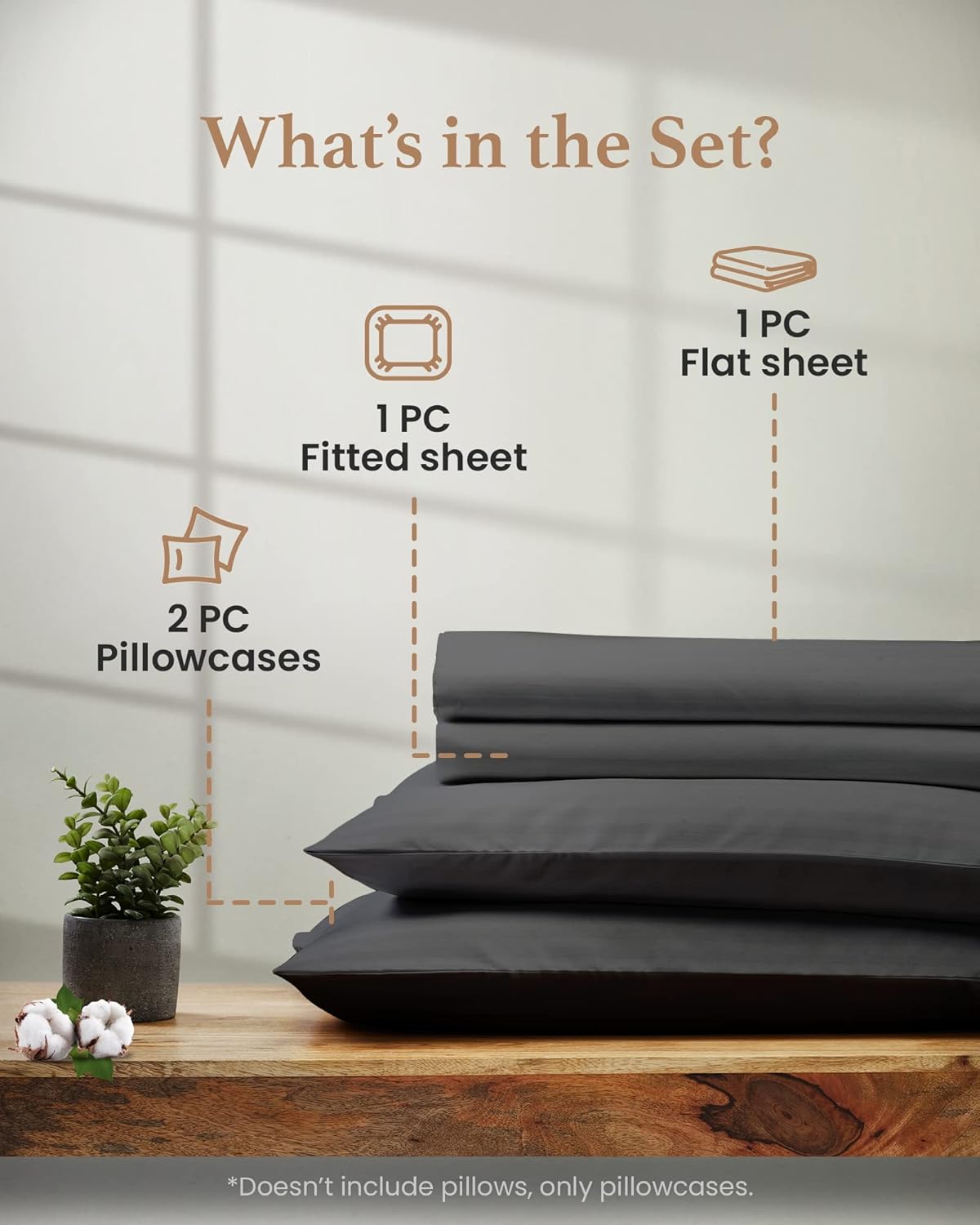 Good Sleep Bedding 100% Egyptian Cotton Queen Sheets - Bedsheets Queen Size Bed, 4 Pc, Queen Bed Sheet Set, Luxury Sateen Weave, 16" Deep Pocket Queen Sheet Set - Dark Grey Sheets Queen Size