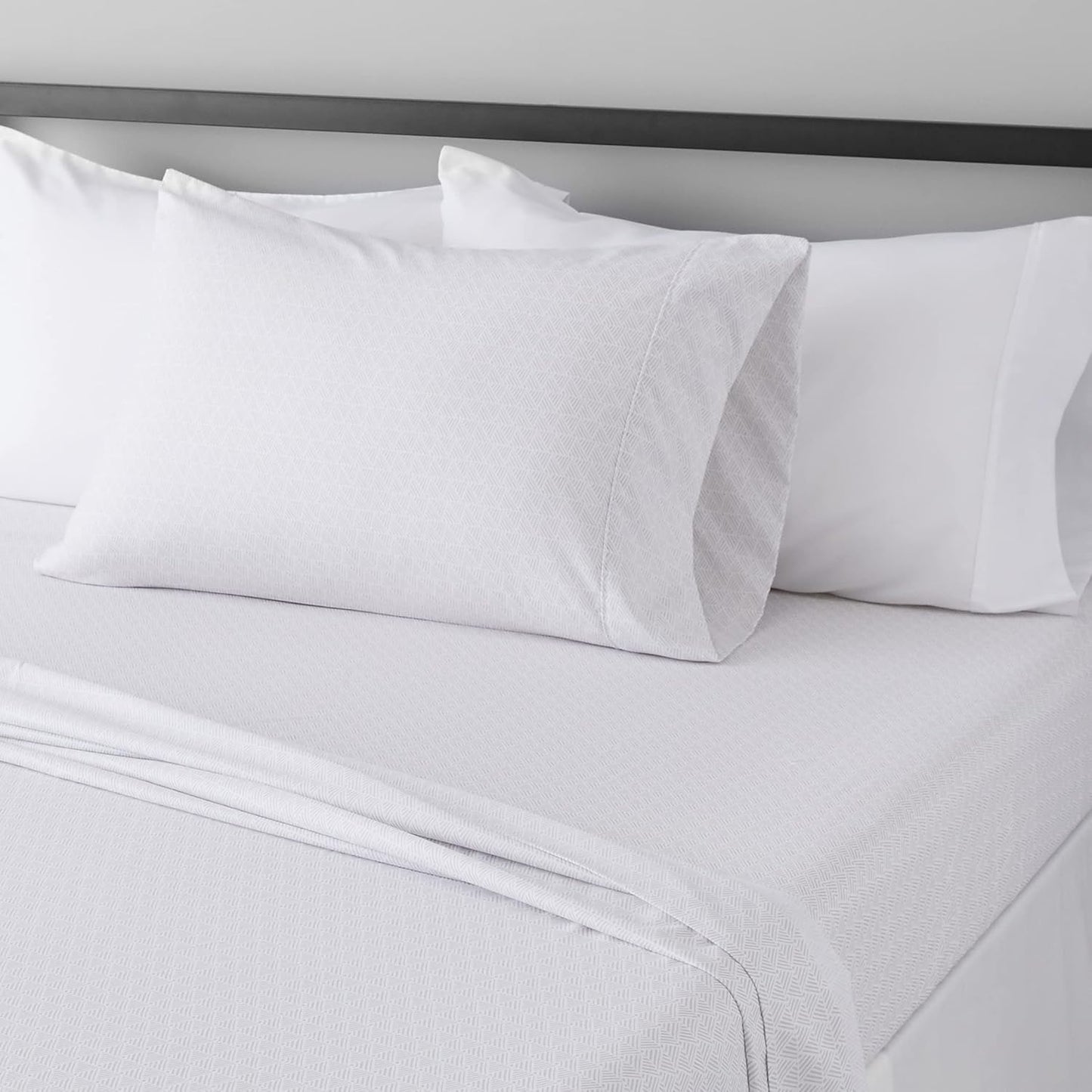 Amazon Basics Lightweight Super Soft Easy Care 3 Piece Microfiber Bed Sheet Set with 14-Inches Deep Pockets - Twin XL, Gray Crosshatch