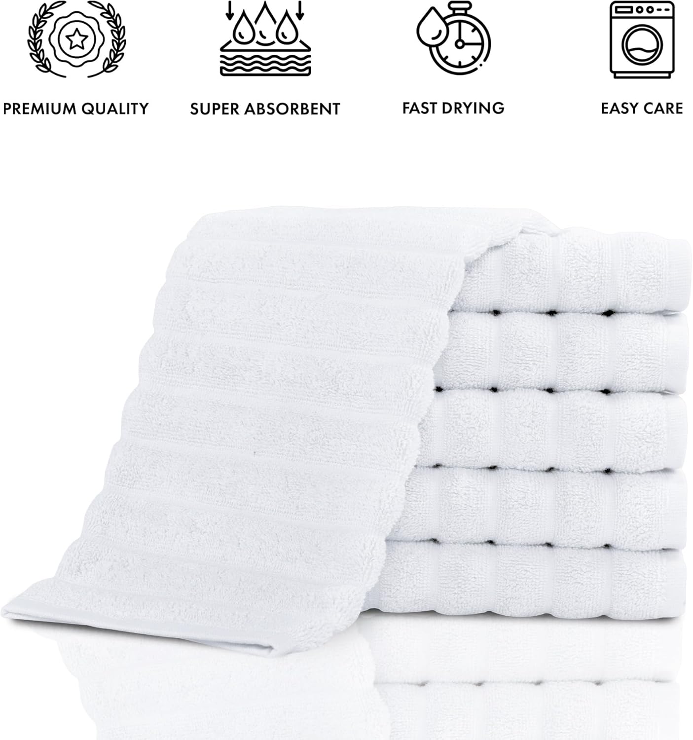 Classic Turkish Towels CTT Luxurious 100% Turkish Cotton Washcloths 6 Pack, Highly Absorbent & Quick Dry, Face Towels Wash Cloths for Hotel, Spa & Gym | 13"x13" (White)