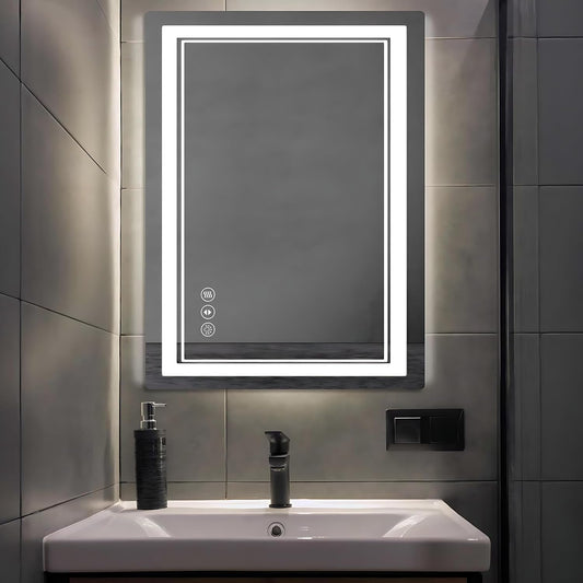 20x 28 LED Bathroom Mirror with Lights, Anti-Fog, Dimmable, Backlit + Front Lit, Memory Function, Lighted Bathroom Vanity Mirror for Wall(Horizontal/Vertical).