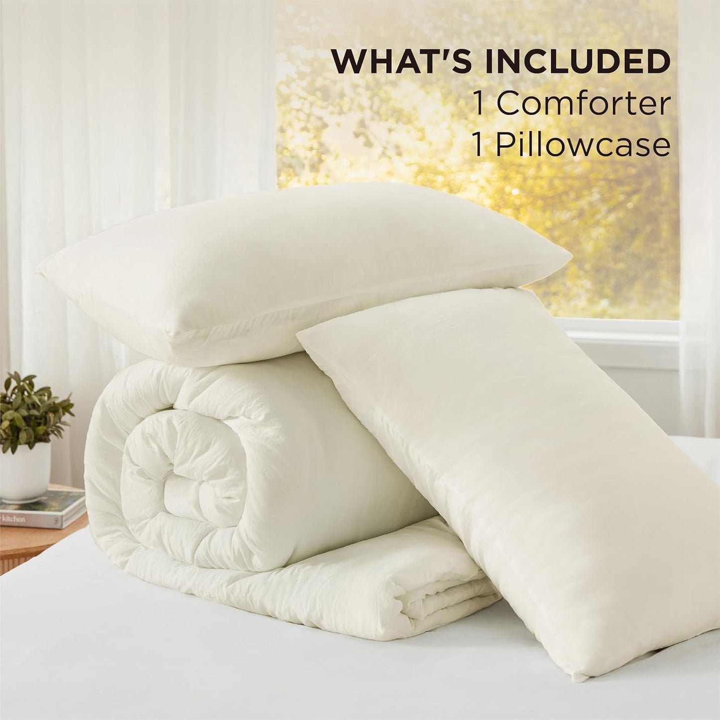 Bedsure Twin/Twin XL Comforter Set, Ivory Soft Prewashed Bedding for All Seasons, 2 Pieces GentleSoft™ Warm Down Alternative Bed Set, 1 Lightweight Comforter (68"x88") and 1 Pillowcase (20"x26")
