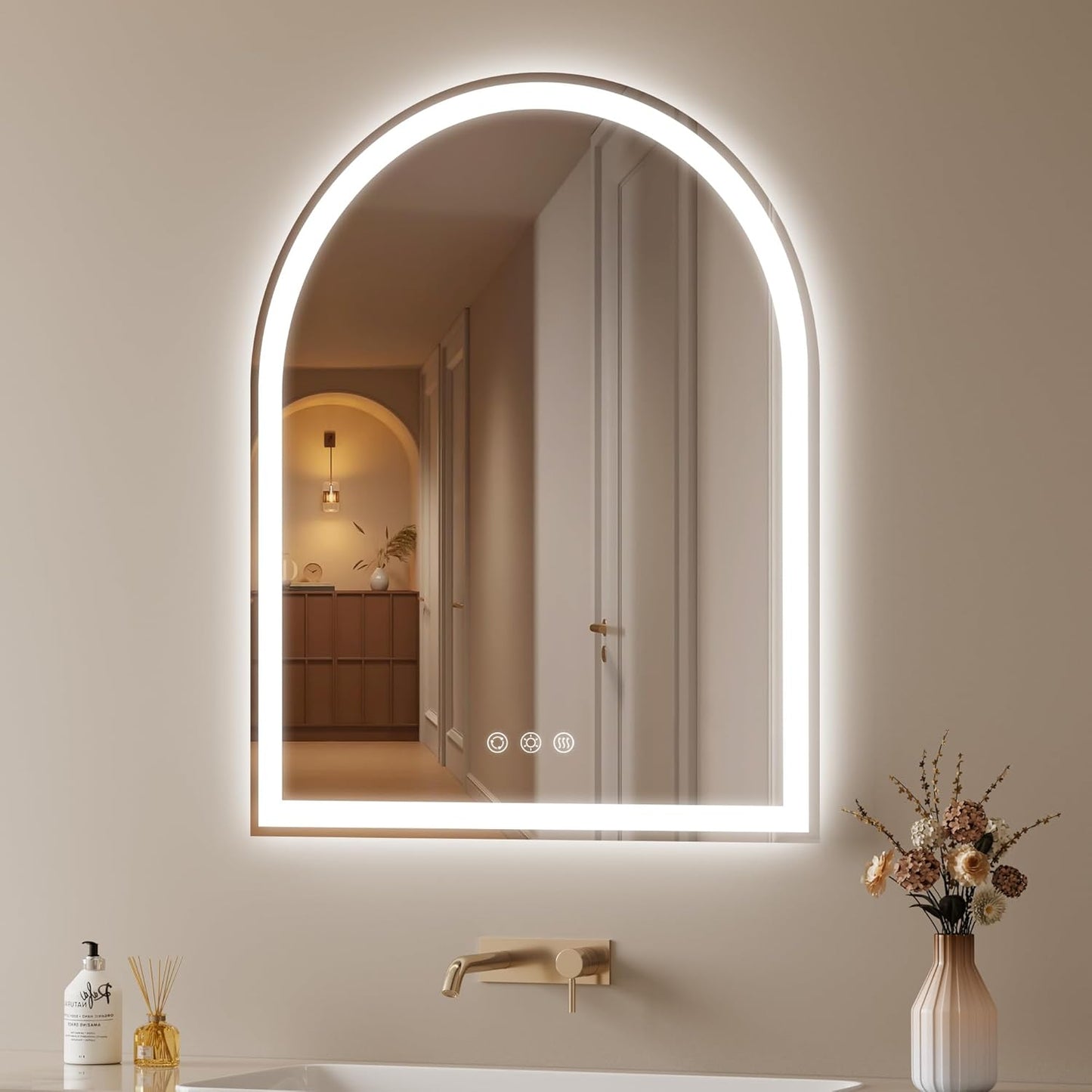 Arched LED Mirror for Bathroom 24"x30"- Frameless Lighted Bathroom Mirror with Lights, Fogless, Dimmable, 3 Color Changing, Shatterproof, Touch Sensor