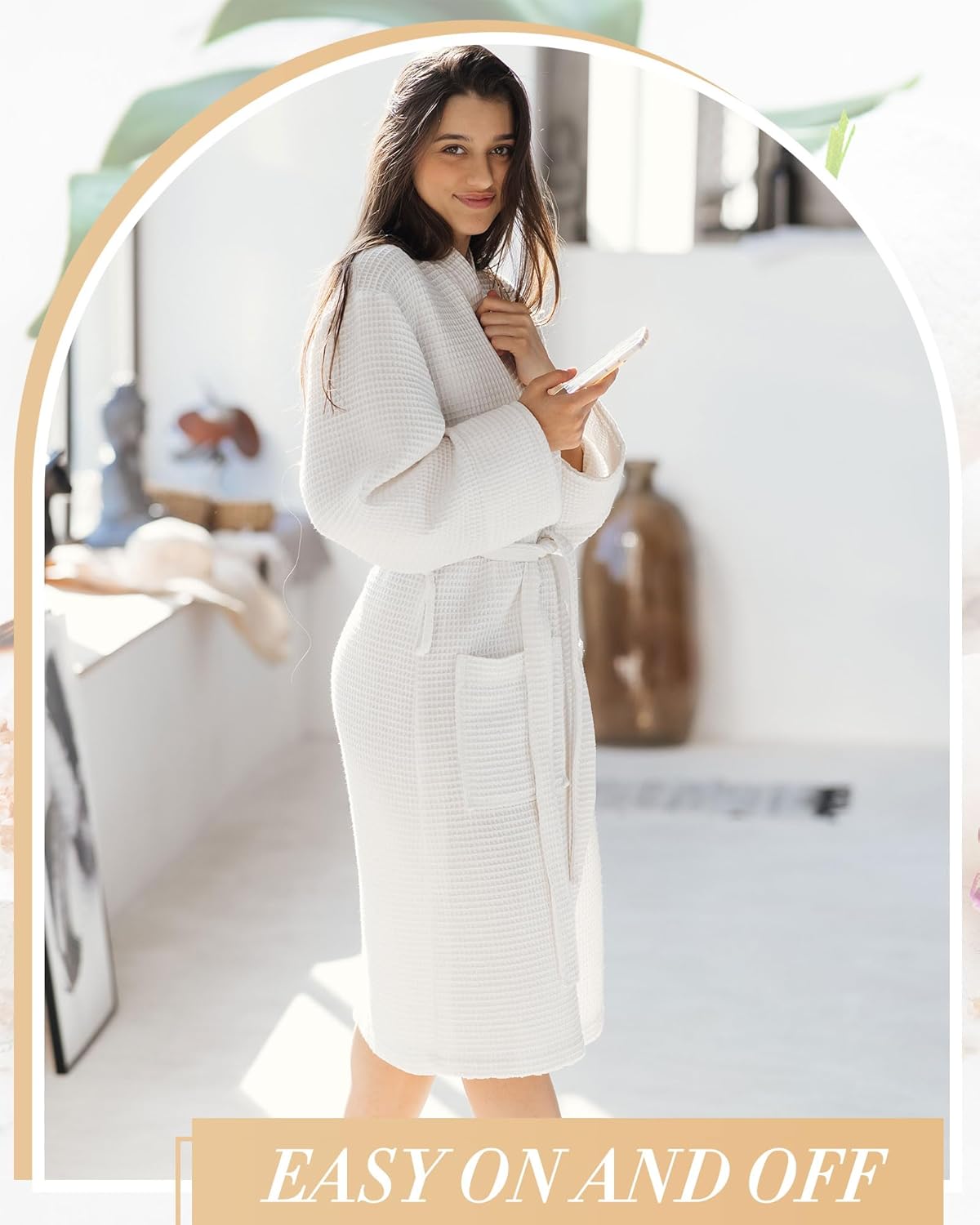 6 Pcs Women's Waffle Robes Spa Bath Robe Bulk Commercial Lightweight Thin Soft for Shower House Party