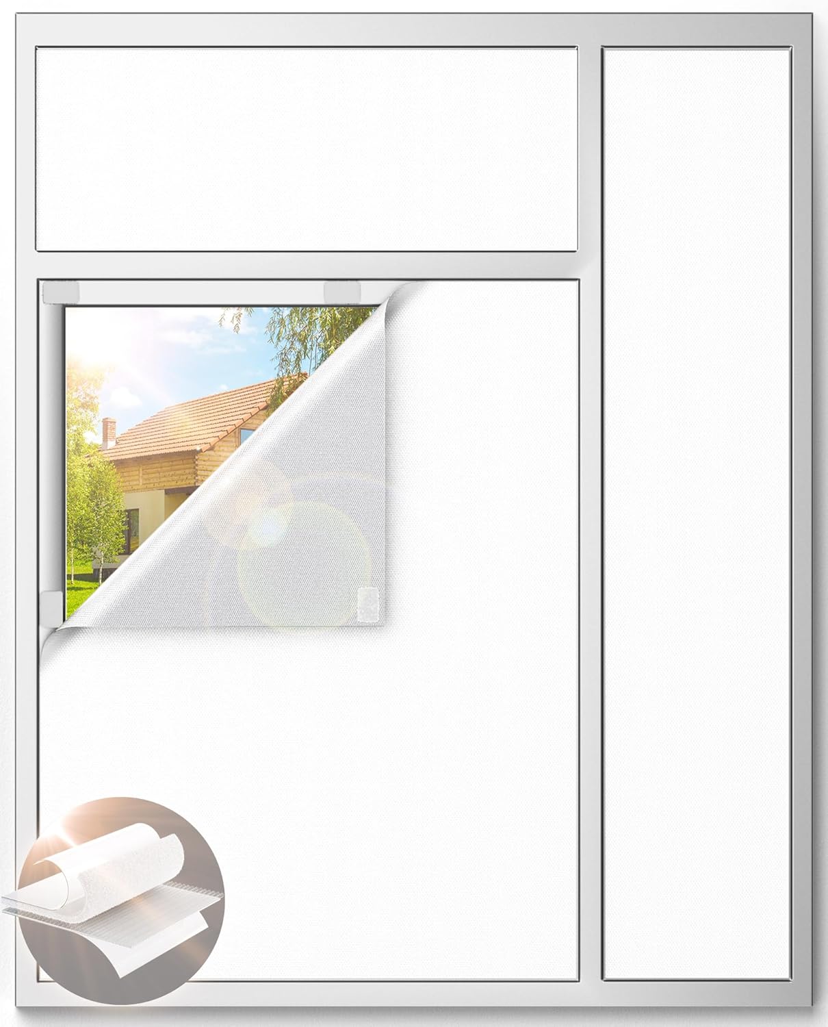 White Blackout Curtains for Bedroom, 100" x 58" Portable Blackout Blinds with 20 Sets Hooks & Loops Strips for 100% Blackout Window Film, Temporary Black-out Shades for Windows Cover Nursery Travel RV