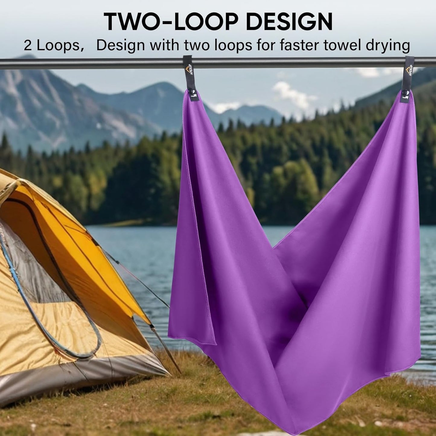 APEXUP Microfiber Travel Towel, Ultra Absorbent Quick Dry Towels, Lightweight Gym Sports Camping Towel for Workout, Yoga, Beach, Shower, Swimming (48"×24", Purple)