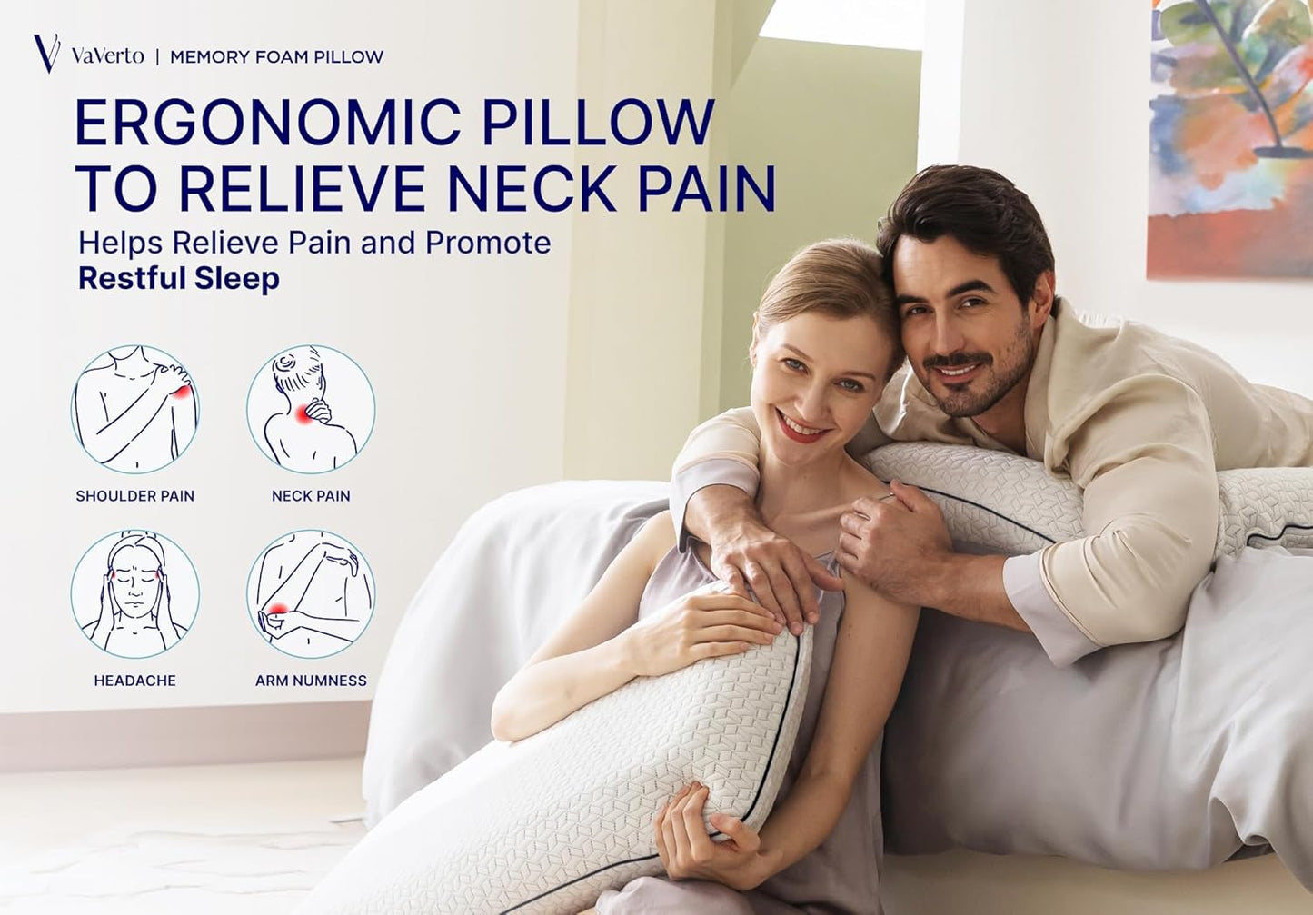 Vaverto Queen Memory Foam Pillow – Cooling Gel-Infused Firm Support for Neck and Shoulder Pain Relief, Orthopedic Design with Removable Viscose Made from Bamboo Cover – Premium Queen Size Bed Pillow