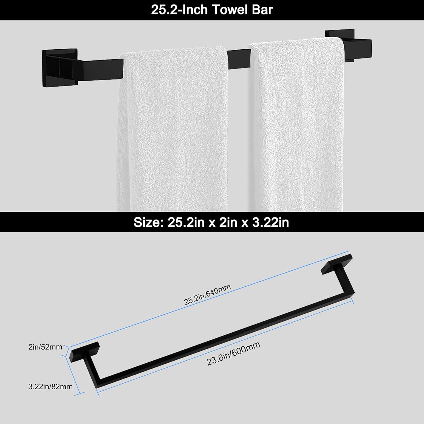 Ralbay Bath Towel Bar, Premium Stainless Steel 5 Pieces Bathroom Hardware Accessories Set Wall Mounted Towel Bar Set, Matte Black