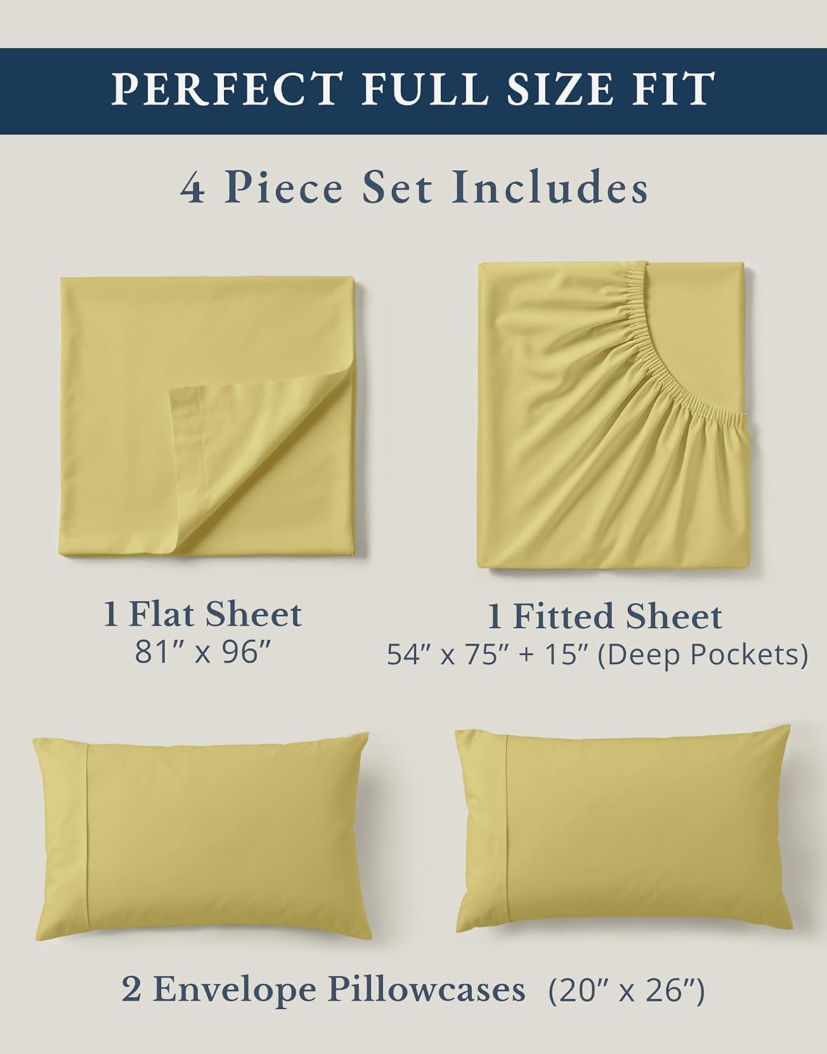 LANE LINEN 100% Organic Cotton Vintage Pre Washed Bed Sheets Full Size, Eco Friendly Sustainably Produced, Machine Washable Naturally Temperature Regulating Full Size Bedding- Cocoon