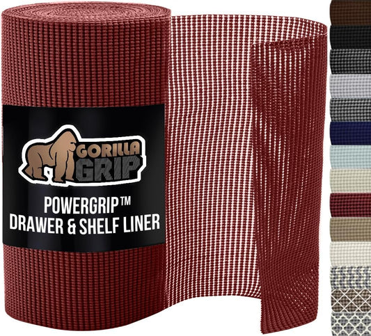 GORILLA GRIP powerGRIP Drawer Shelf and Cabinet Liner, Thick Strong Hold, Non-Adhesive Liners Protect Kitchen Cabinets and Cupboard, Bathroom Drawers, Easy Install, Breathable Mat, 17.5" x30', Red