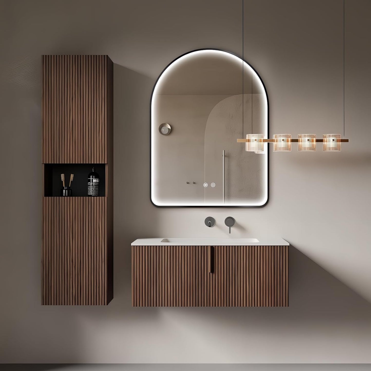 Niccy Arched LED Bathroom Mirror, 40"x30" Black Framed Arch Wall Lighted Mirrors, Arching Frontlit Vanity-Mirror with Memory Function for Bathroom Bedroom, Defogger and 3 Color, Explosion-Proof