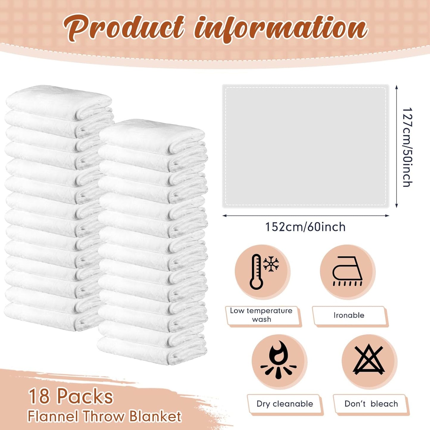 18 Pieces Fleece Blankets Bulk for Wedding 50 x 60 Inch Soft Lightweight Flannel Throw Blankets Bulk for Wedding Guests Home Outdoor Couch Sofa Bed Gifts(Cream White)