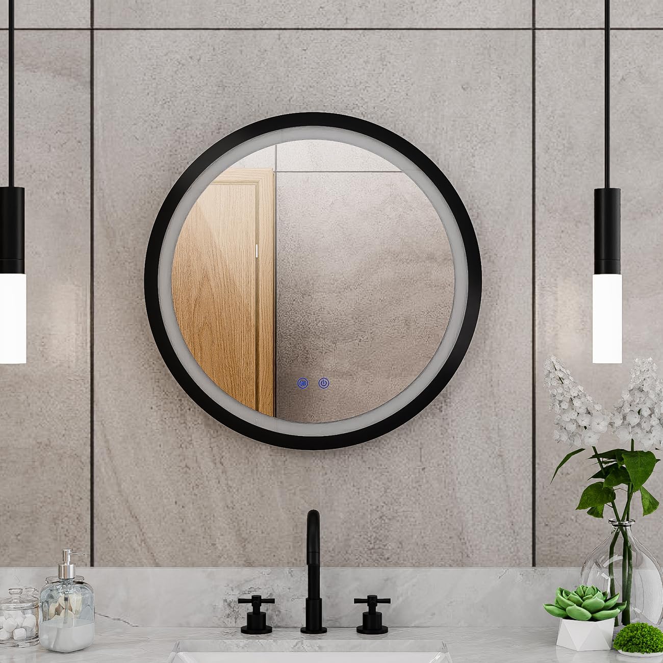 DreamLine Brilliance 24 in. H x 24 in. W Circular Light-up Mirror, Matte Black