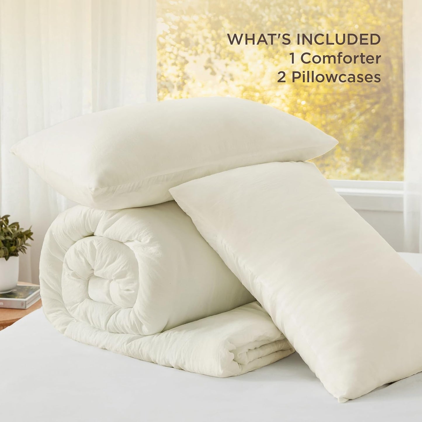 Bedsure Oversized King Size Comforter Set, Ivory Soft Prewashed Bedding for All Seasons, 3 Pieces GentleSoft™ Down Alternative Bed Set, 1 Lightweight Comforter (120"x98") and 2 Pillowcases (20"x36")